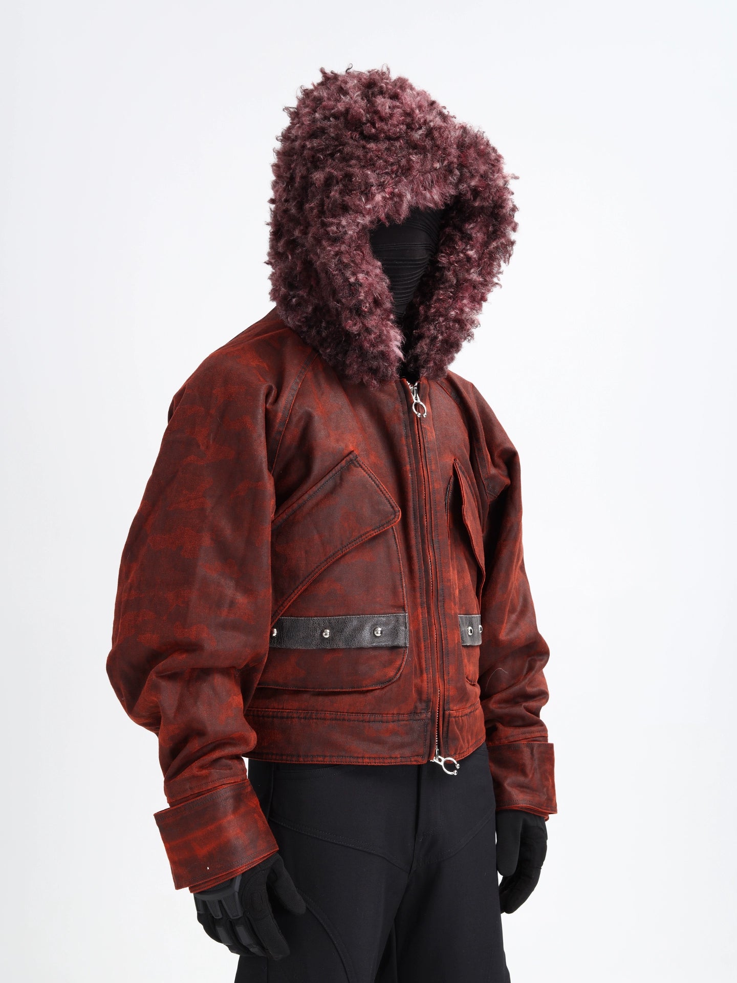 Brown Leather Hoodie Utility Jacket