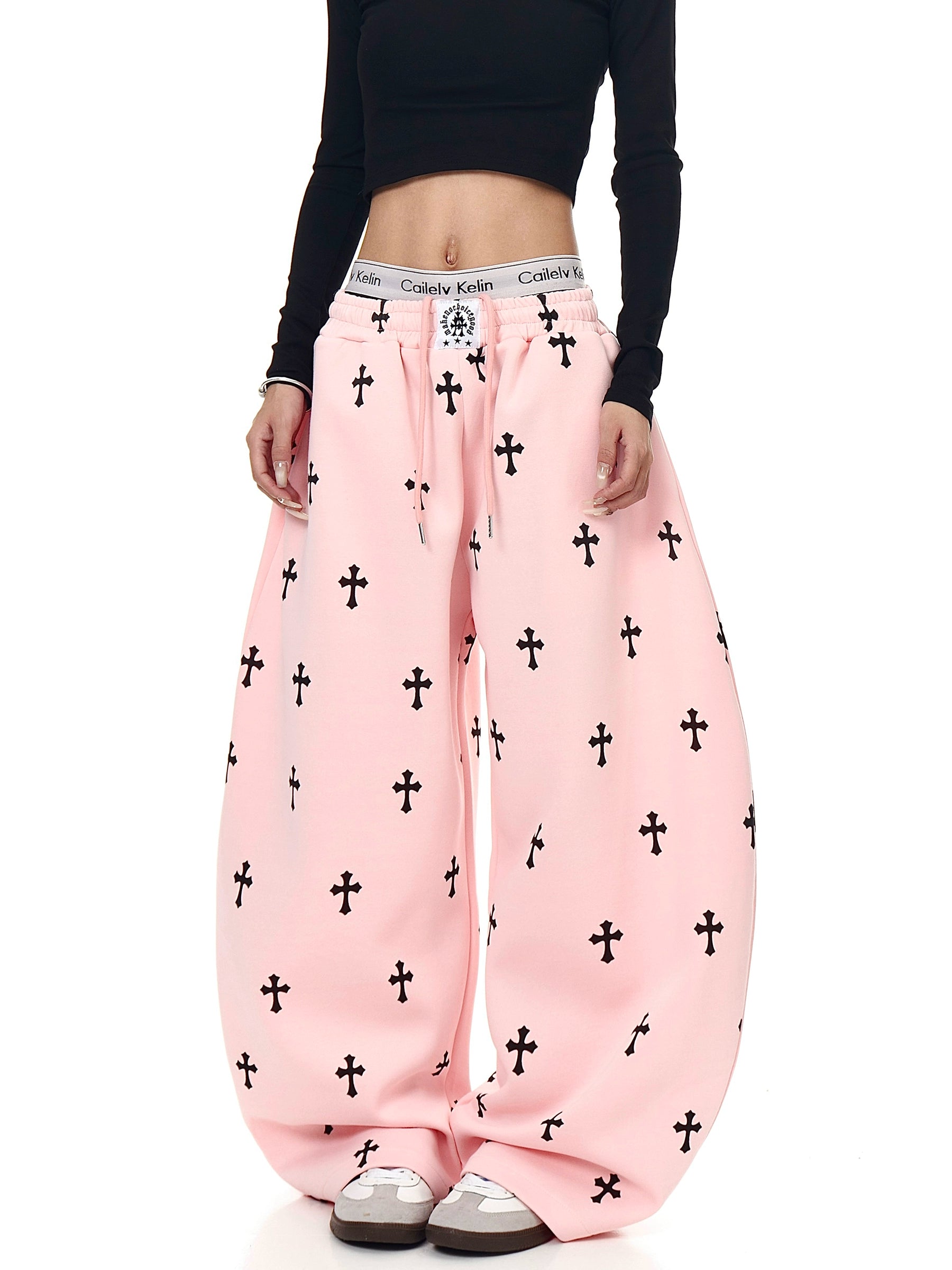 American Retro Cross Print Curved Leg Sweatpants