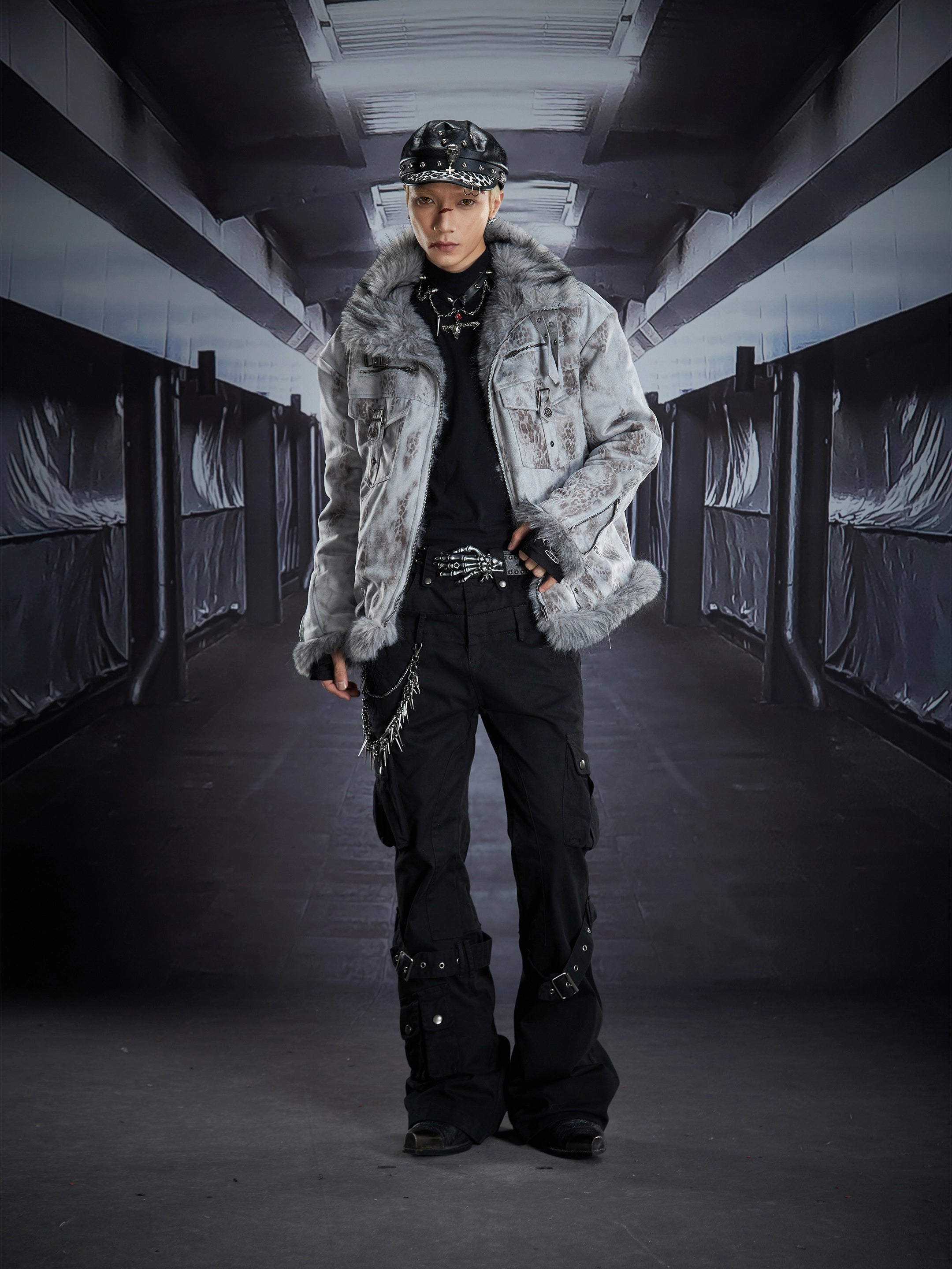 White Fuzzy Stand Collar Thickened Puffer Coat