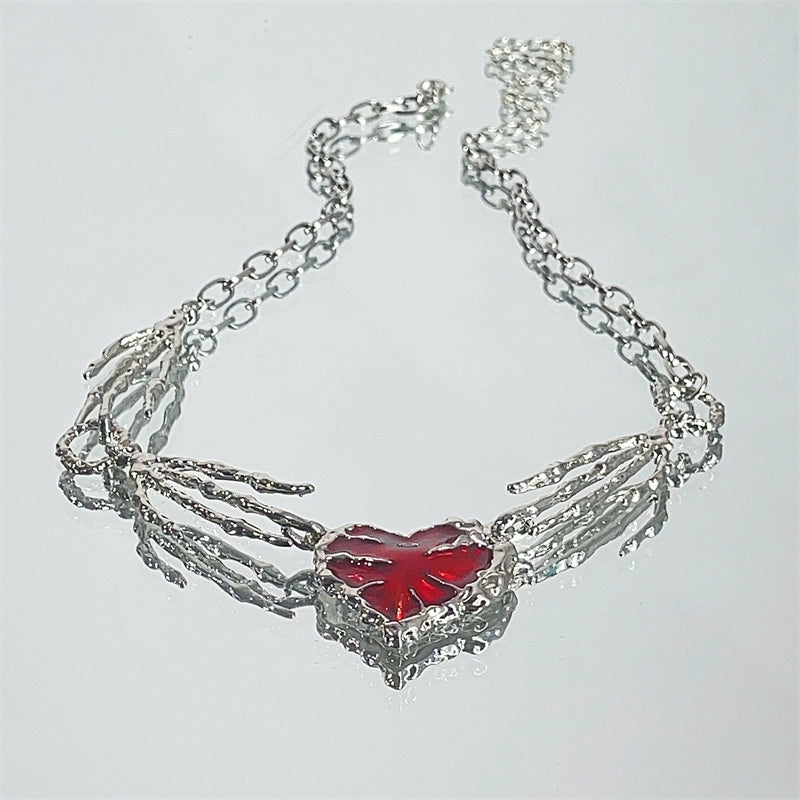 Red Heart Claw Punk Necklace