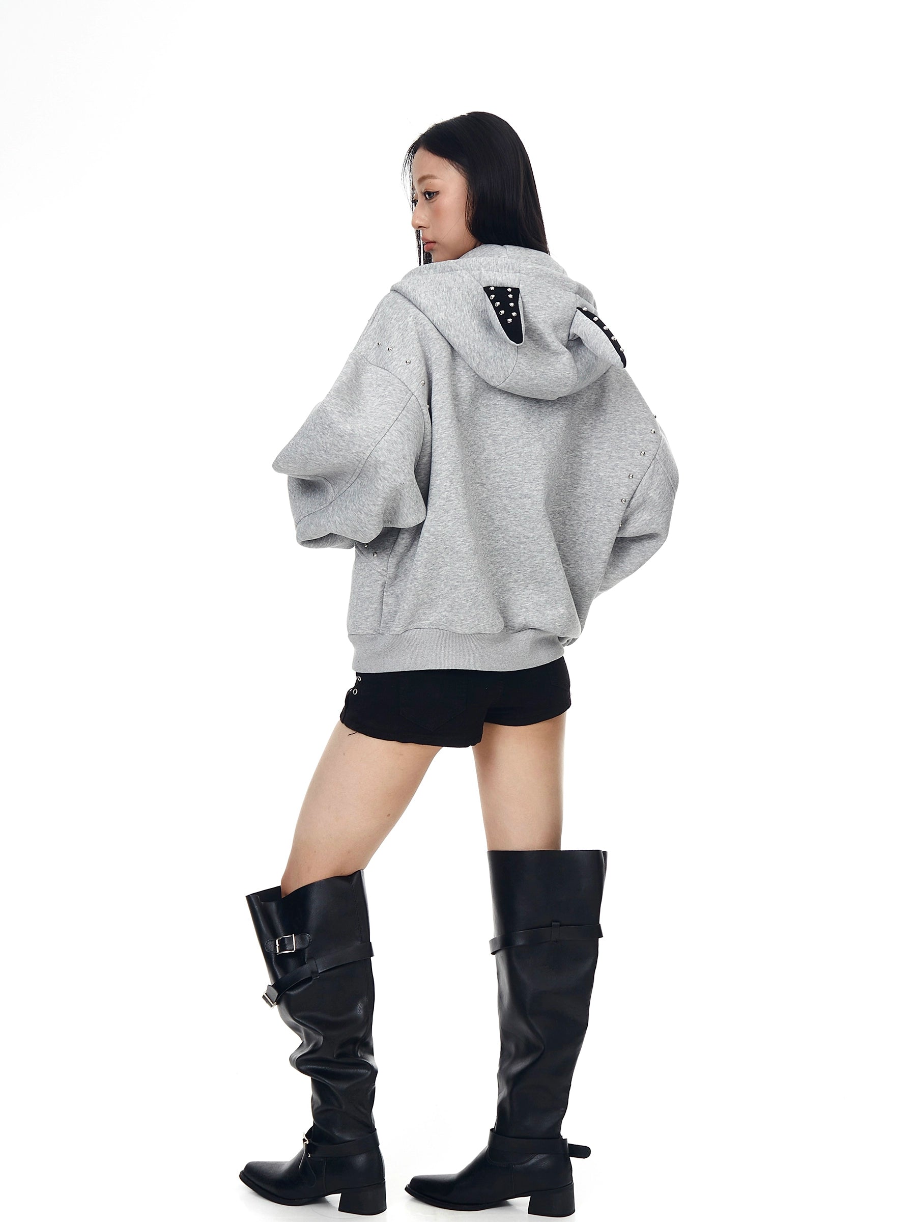 Studded Doberman Ear Hoodie Jacket