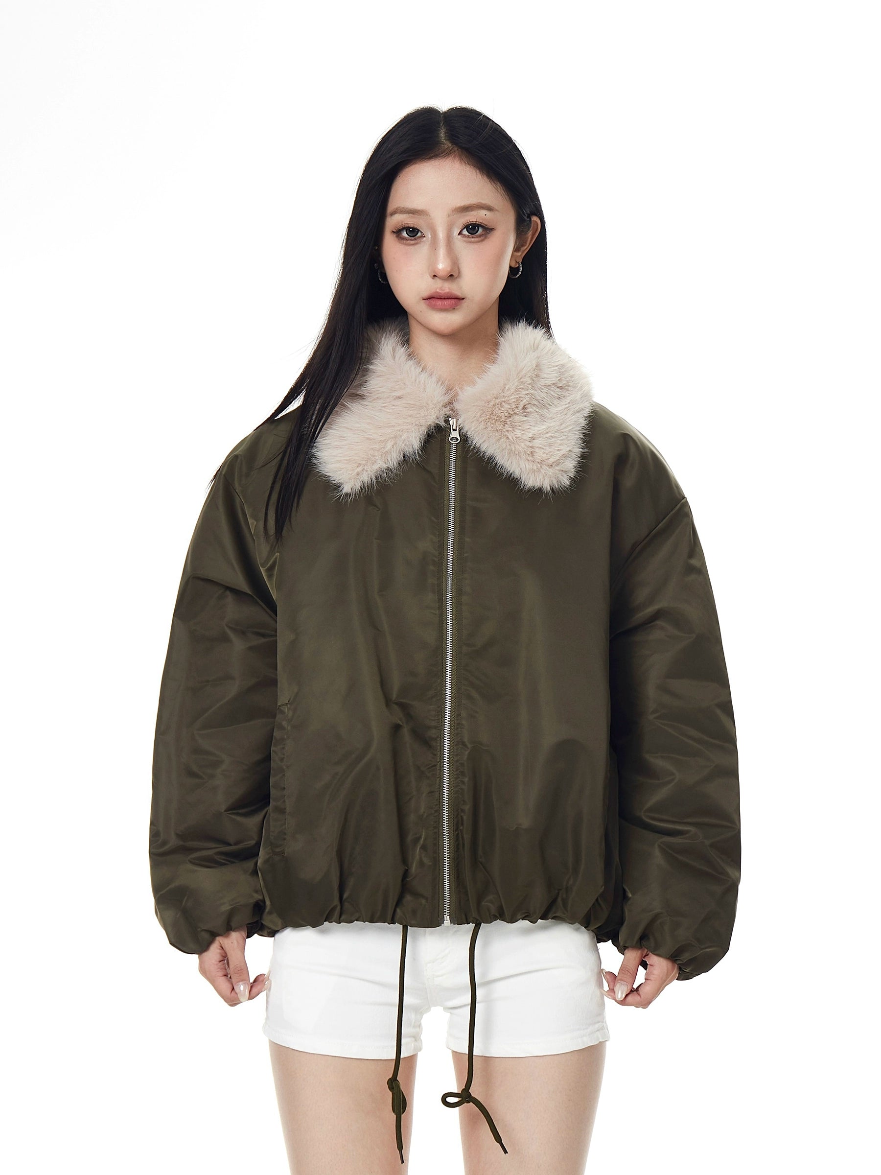 Faux-Shearling Collar Padded Jacket