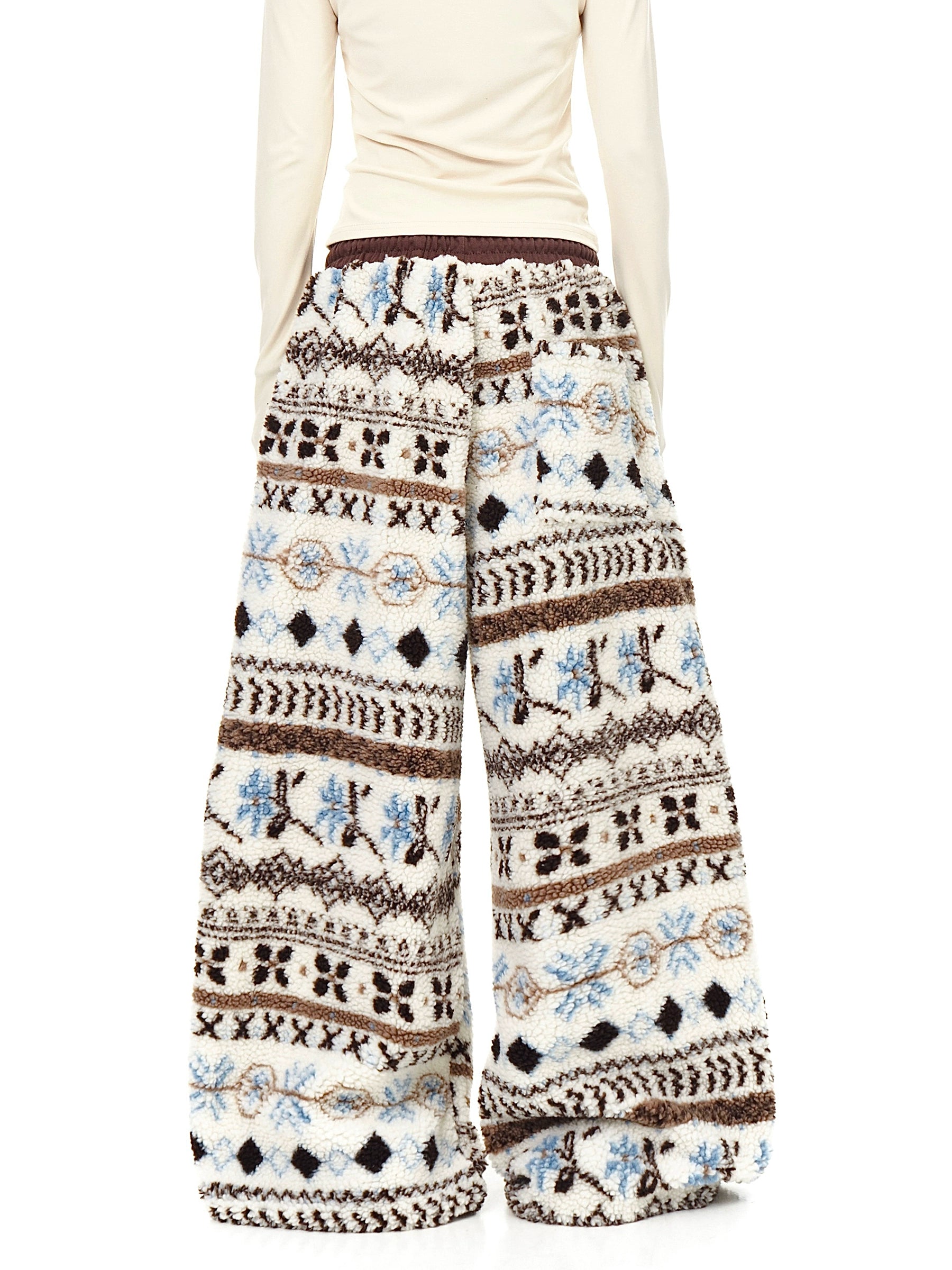 Fair Isle Sherpa-Lined Cozy Winter Wide Pants