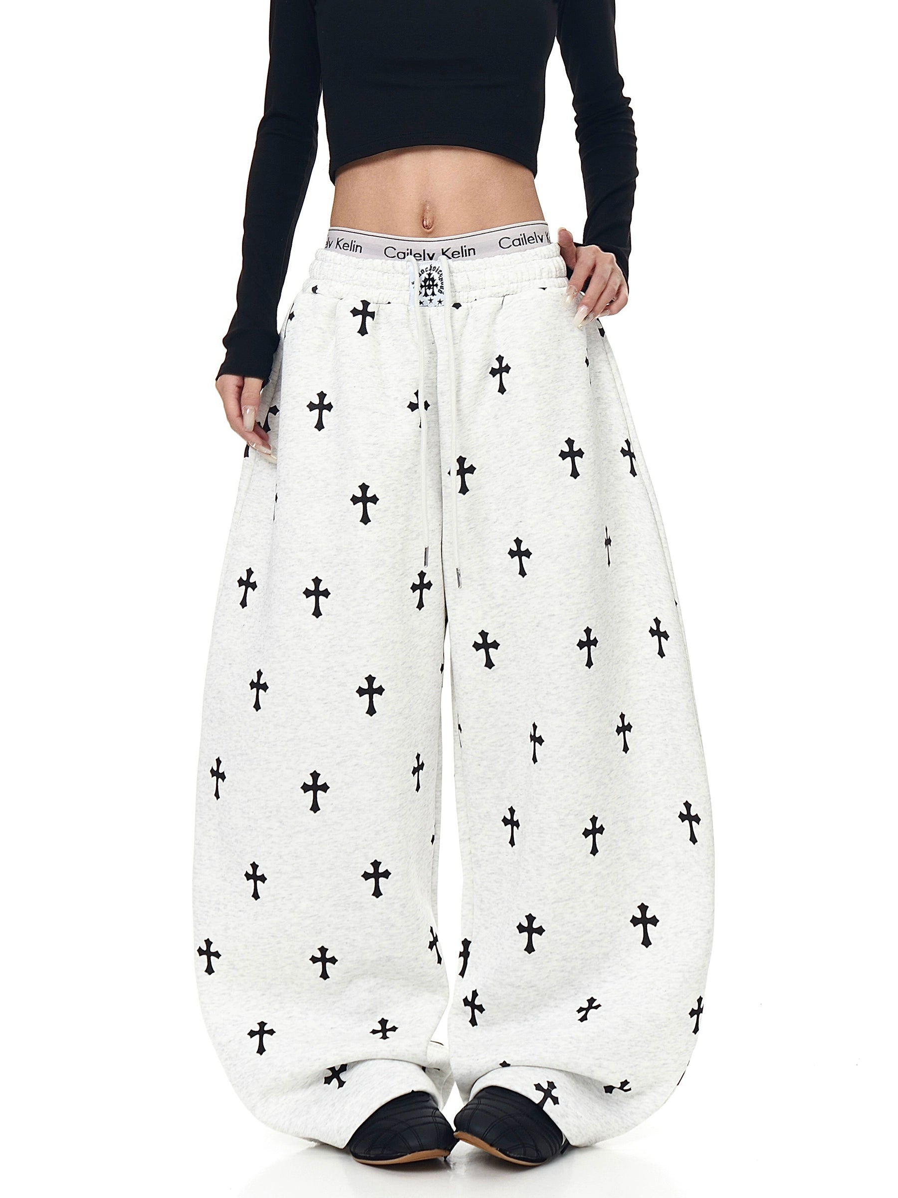 American Retro Cross Print Curved Leg Sweatpants