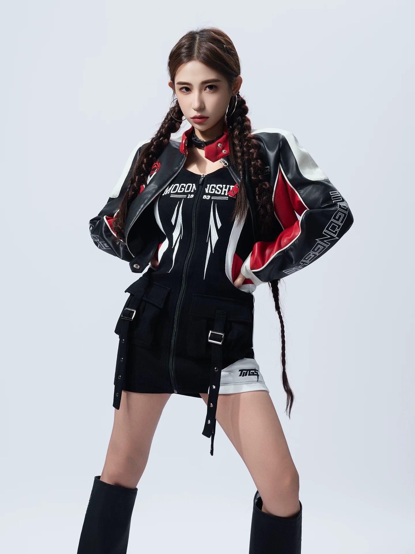 Sanhoostudio PU Leather Cropped Biker Jacket