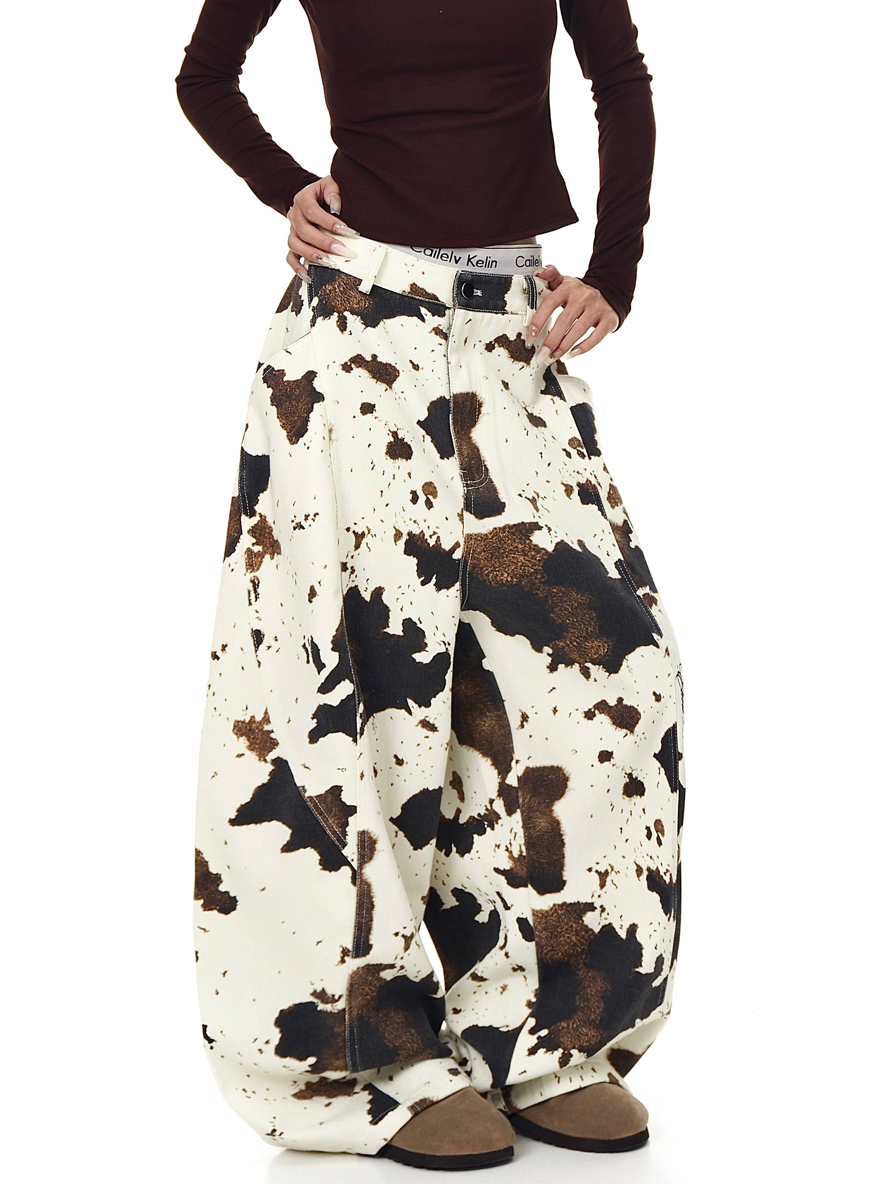 Washed Cow Camo Curved Denim Pants