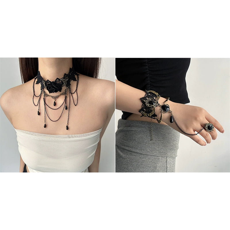 Black Lace Floral Choker Necklace