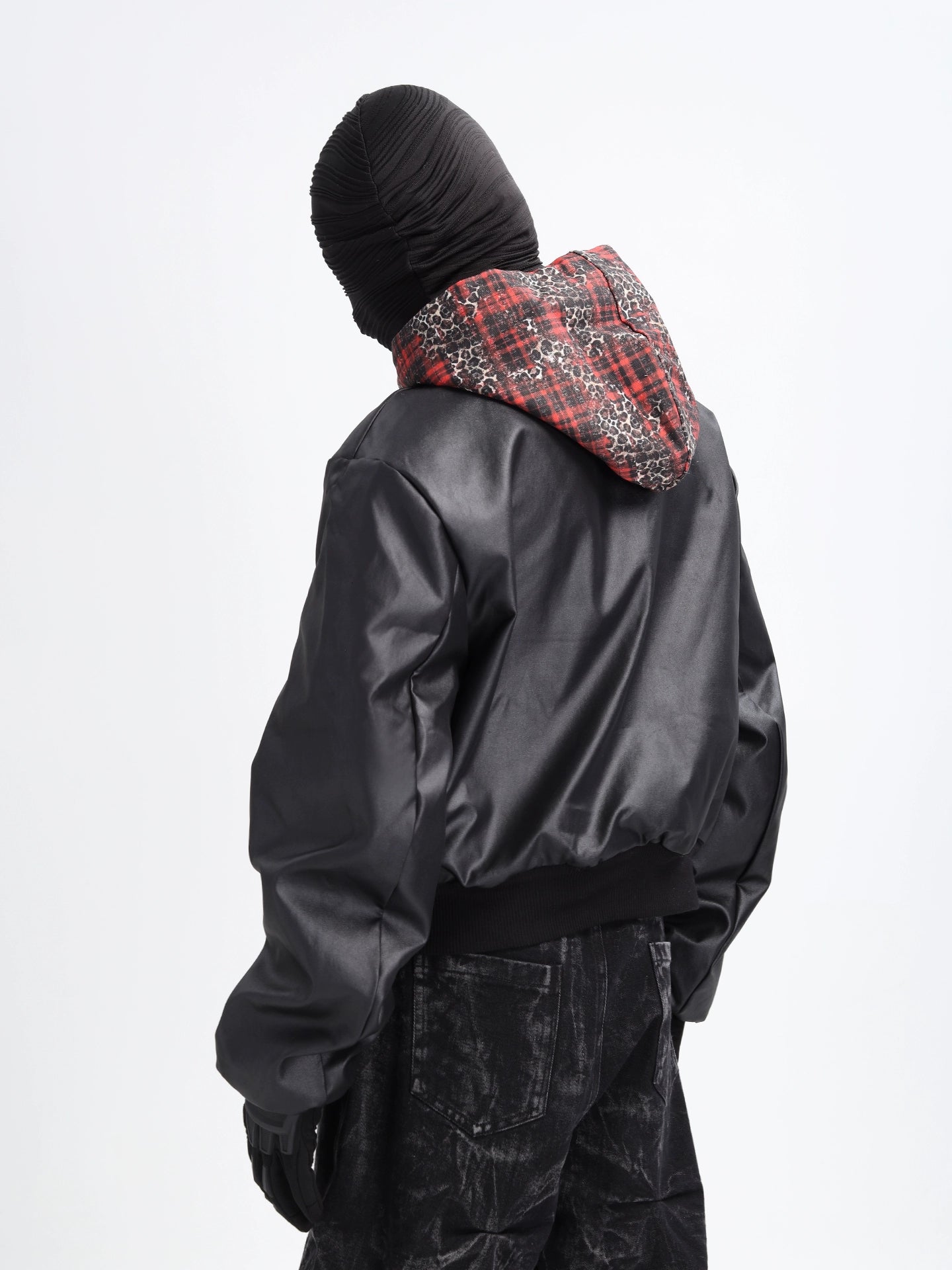 Leopard Patchwork Hooded Leather Jacket