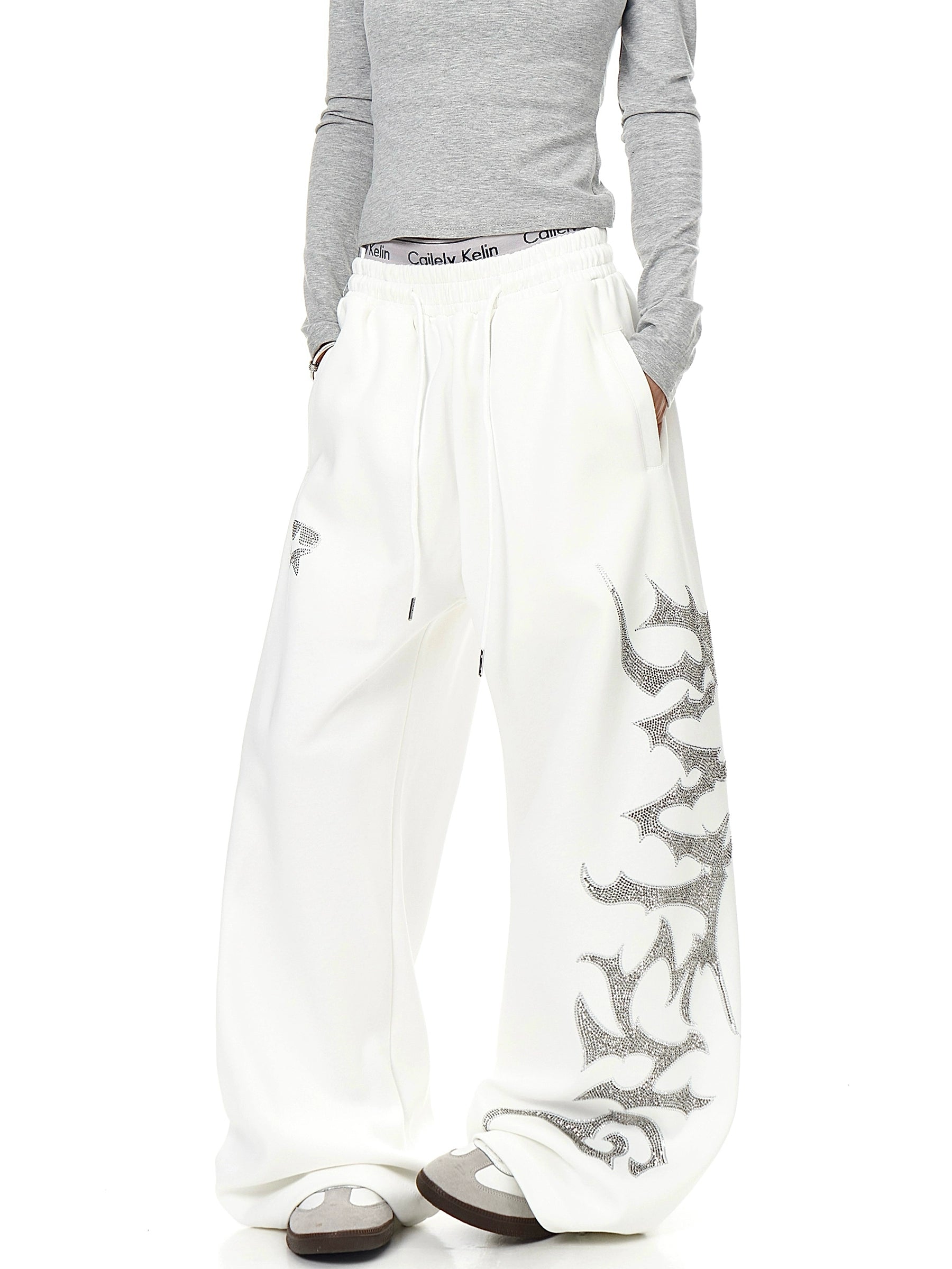 Rhinestone Letter Straight-Leg Sweatpants
