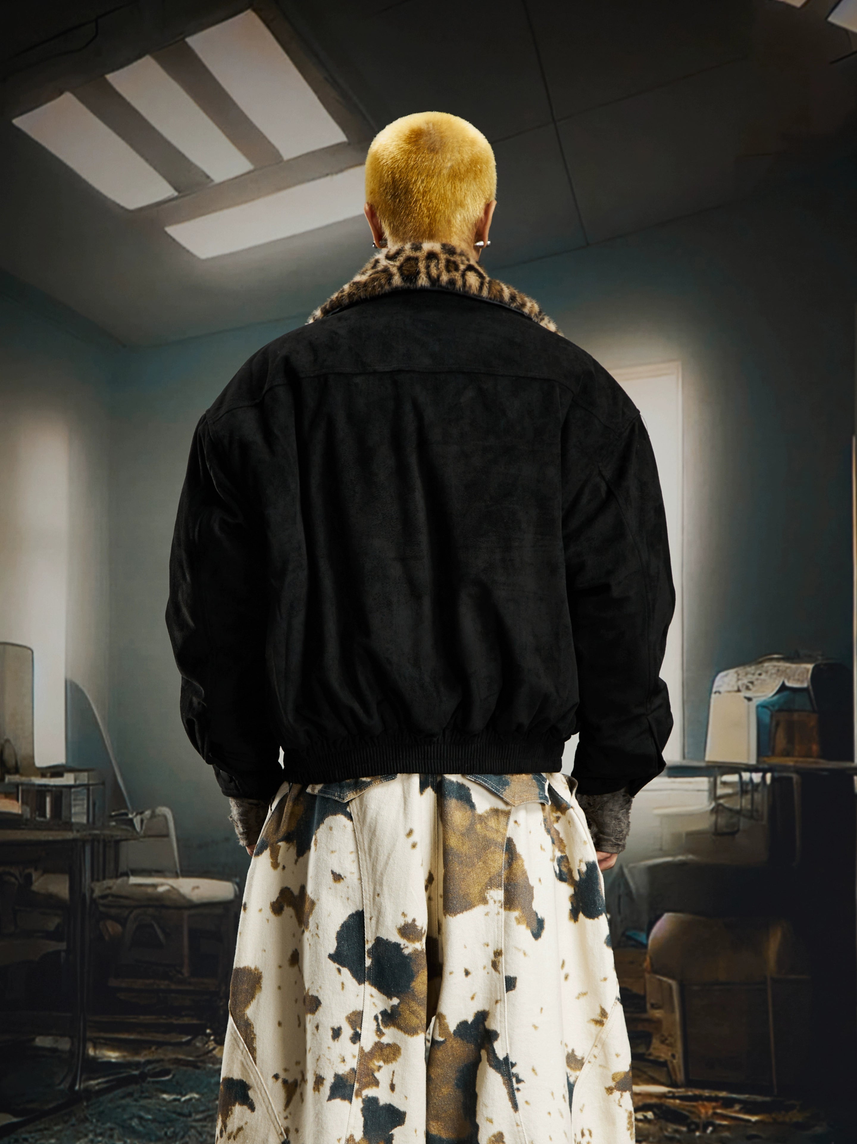 Detachable Leopard Collar Short Puffer Jacket