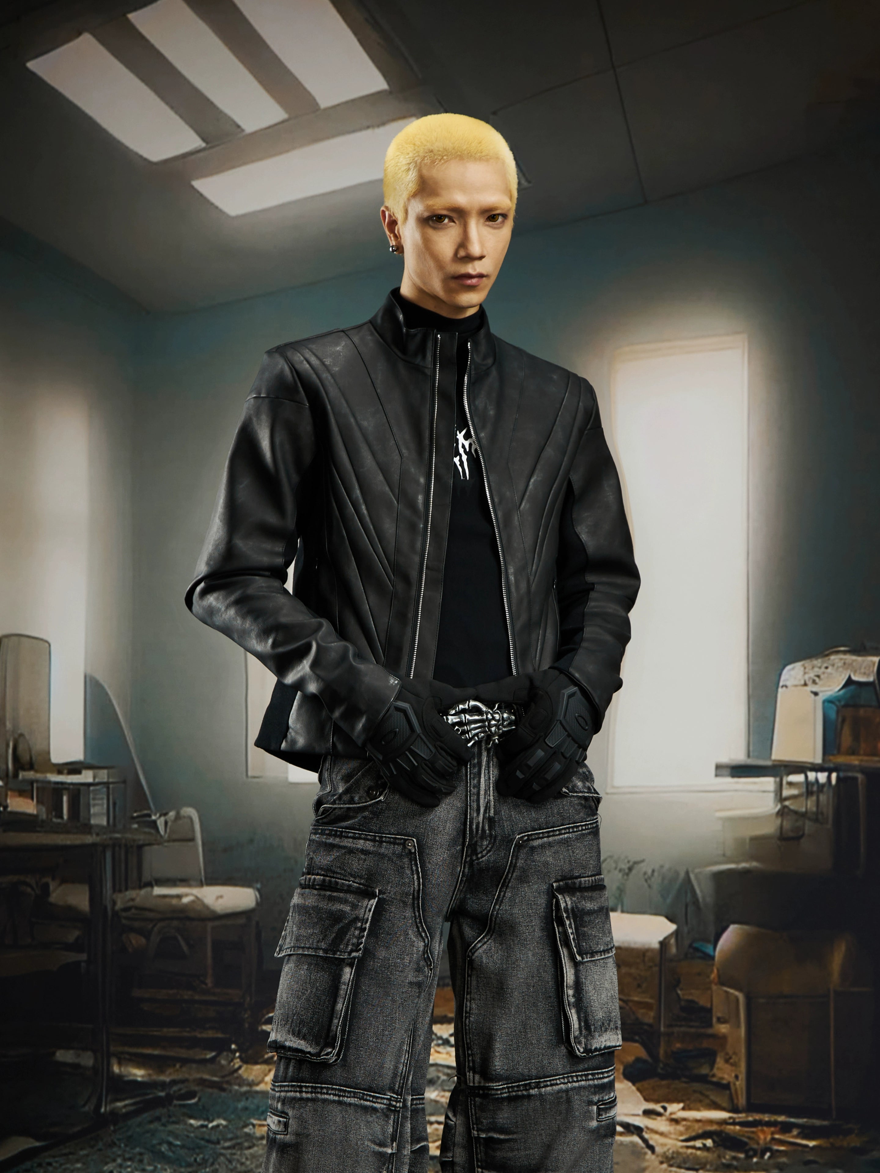 Futuristic Structured Short Leather Jacket