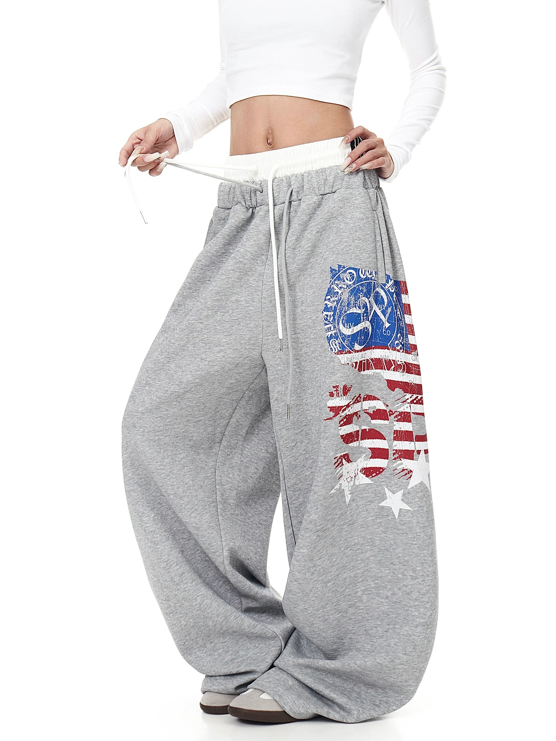 Double-Waist Letter Print Straight Sweatpants