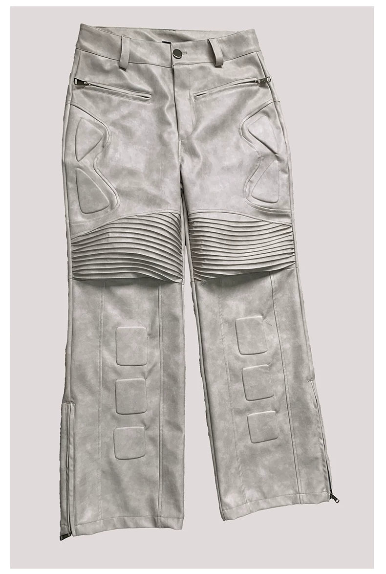 Sanhoostudio Exoskeleton Distressed PU Leather Pants