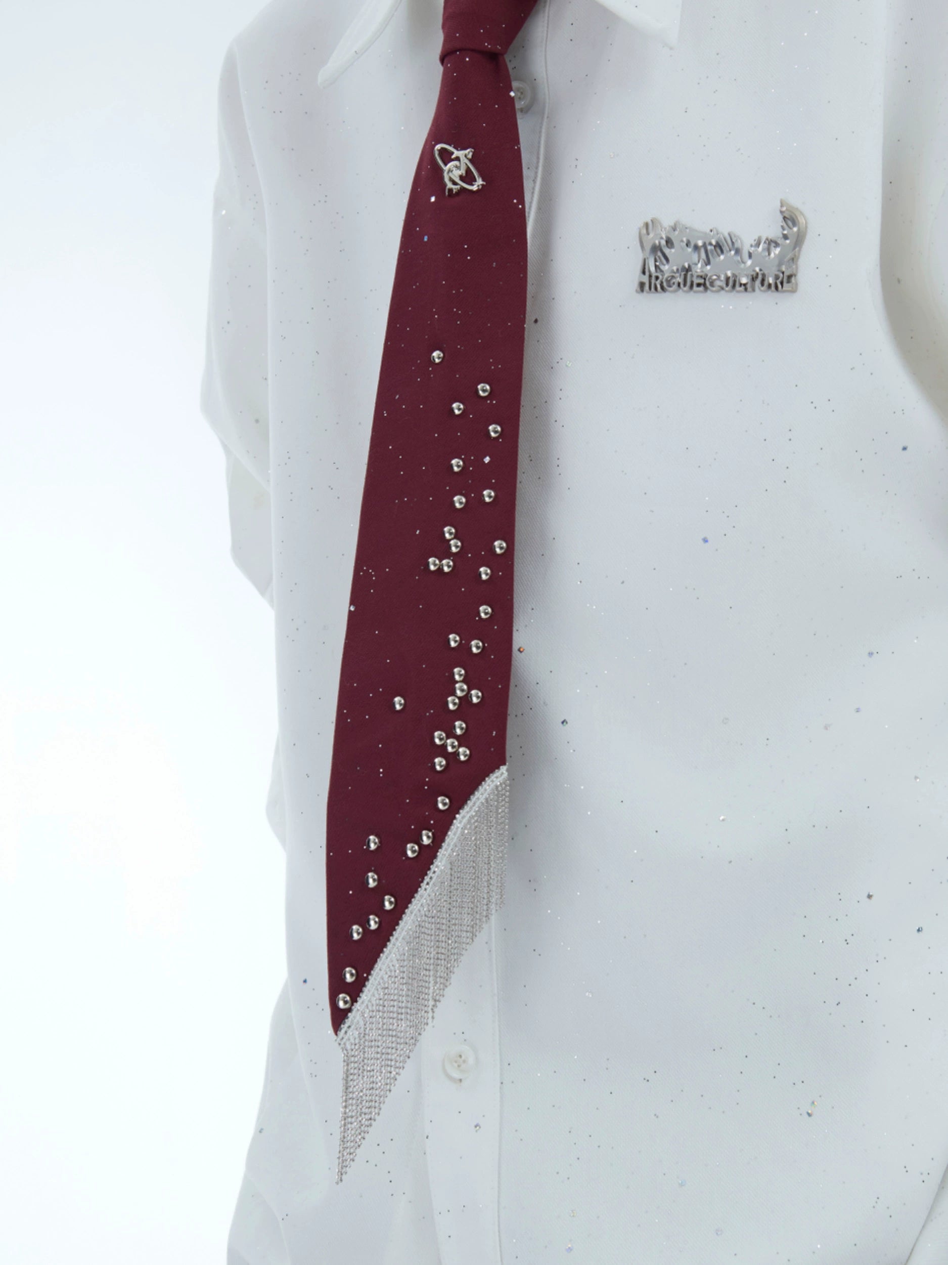 Metal Studded Tassel Tie Accessory