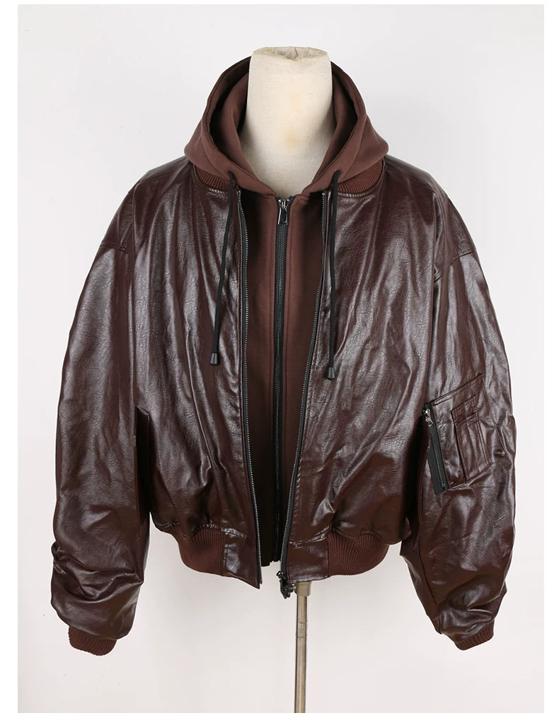Sanhoostudio Layered Oversized PU Leather Jacket