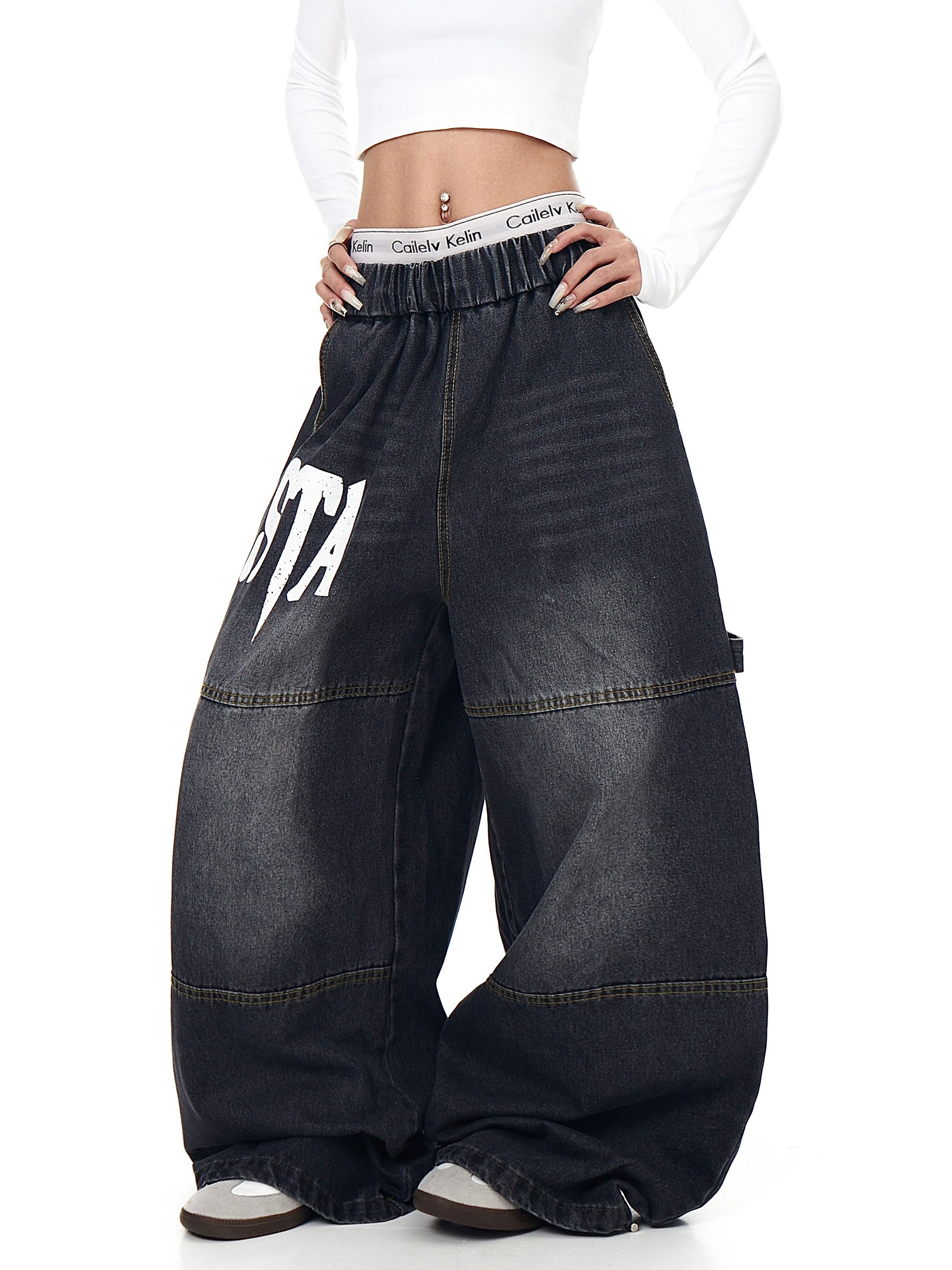 Washed Letter Vintage Loose Denim Pants