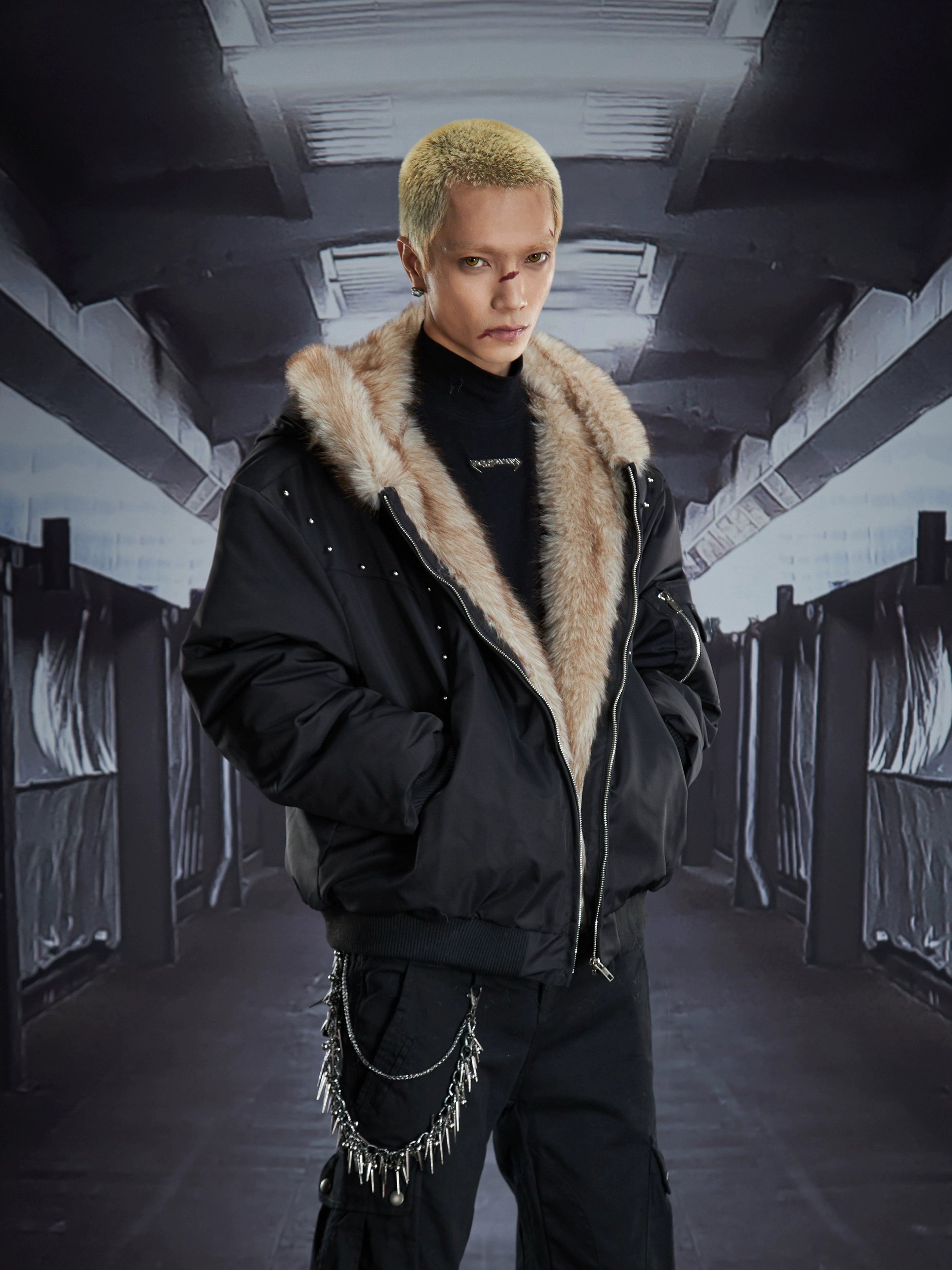 Furry Ear Hooded Studded Oversized Winter Puffer