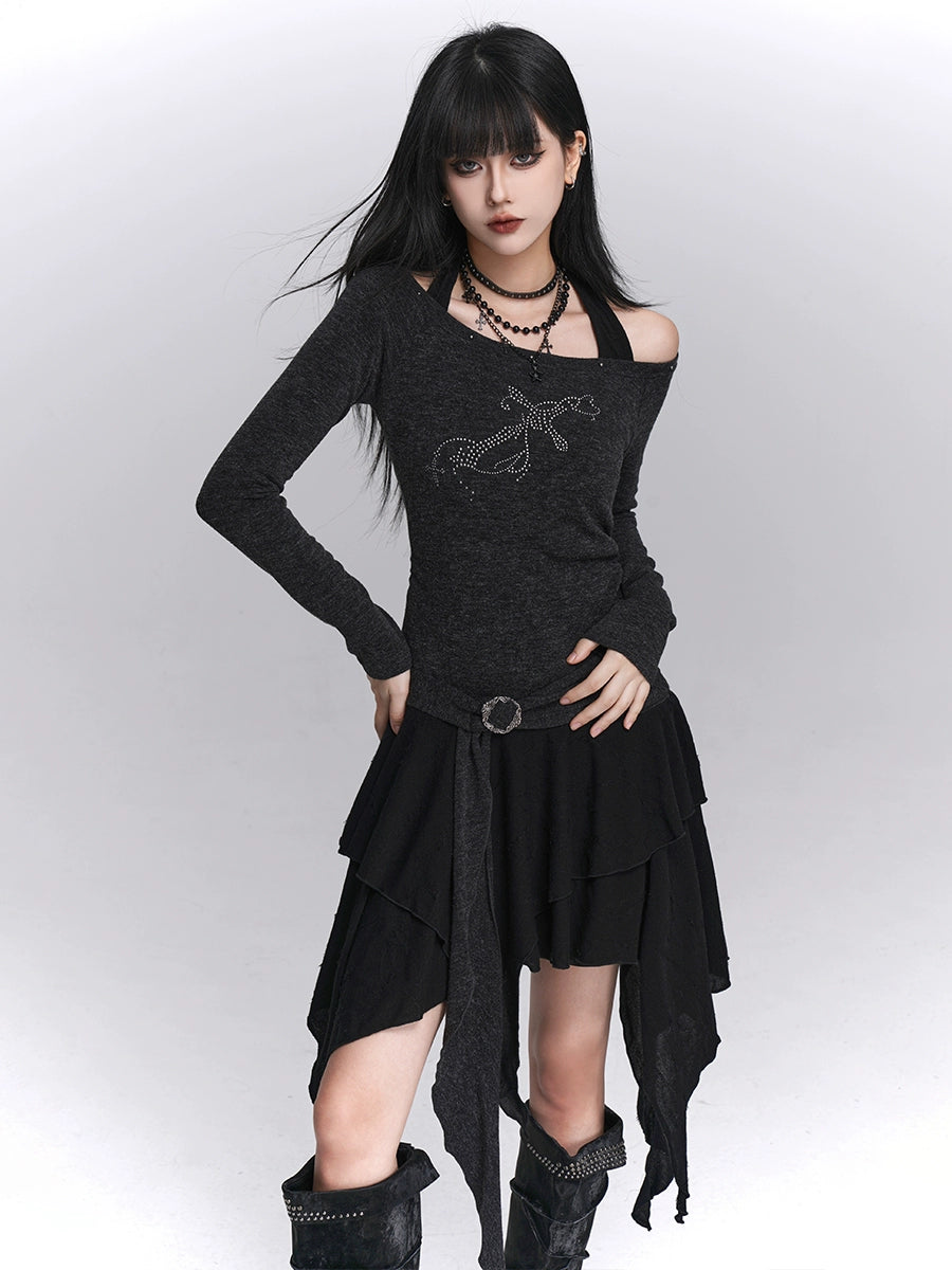 Layered Halter Off-Shoulder Dress