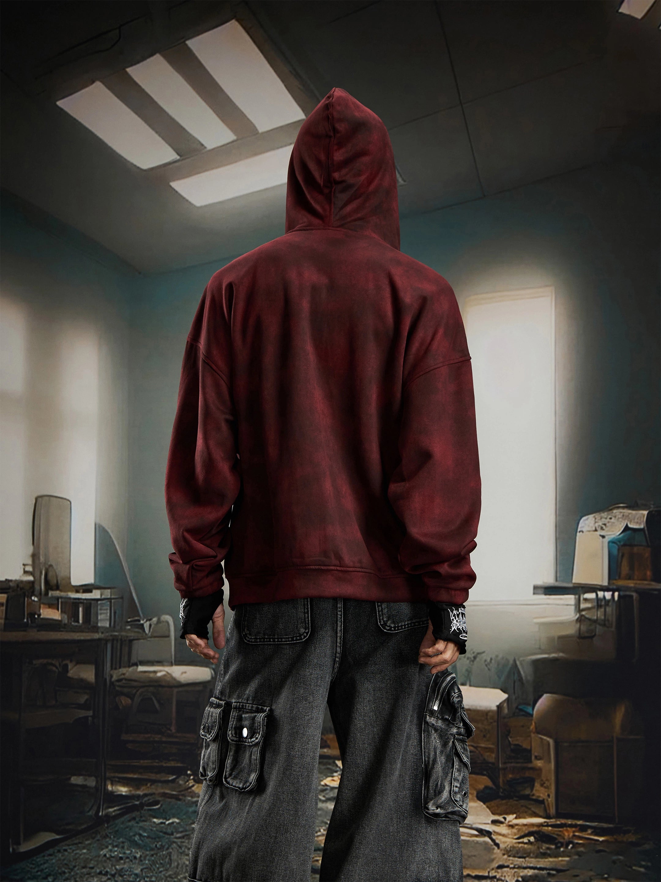 Tie-Dye Embroidered Badge Zip-Up Hoodie