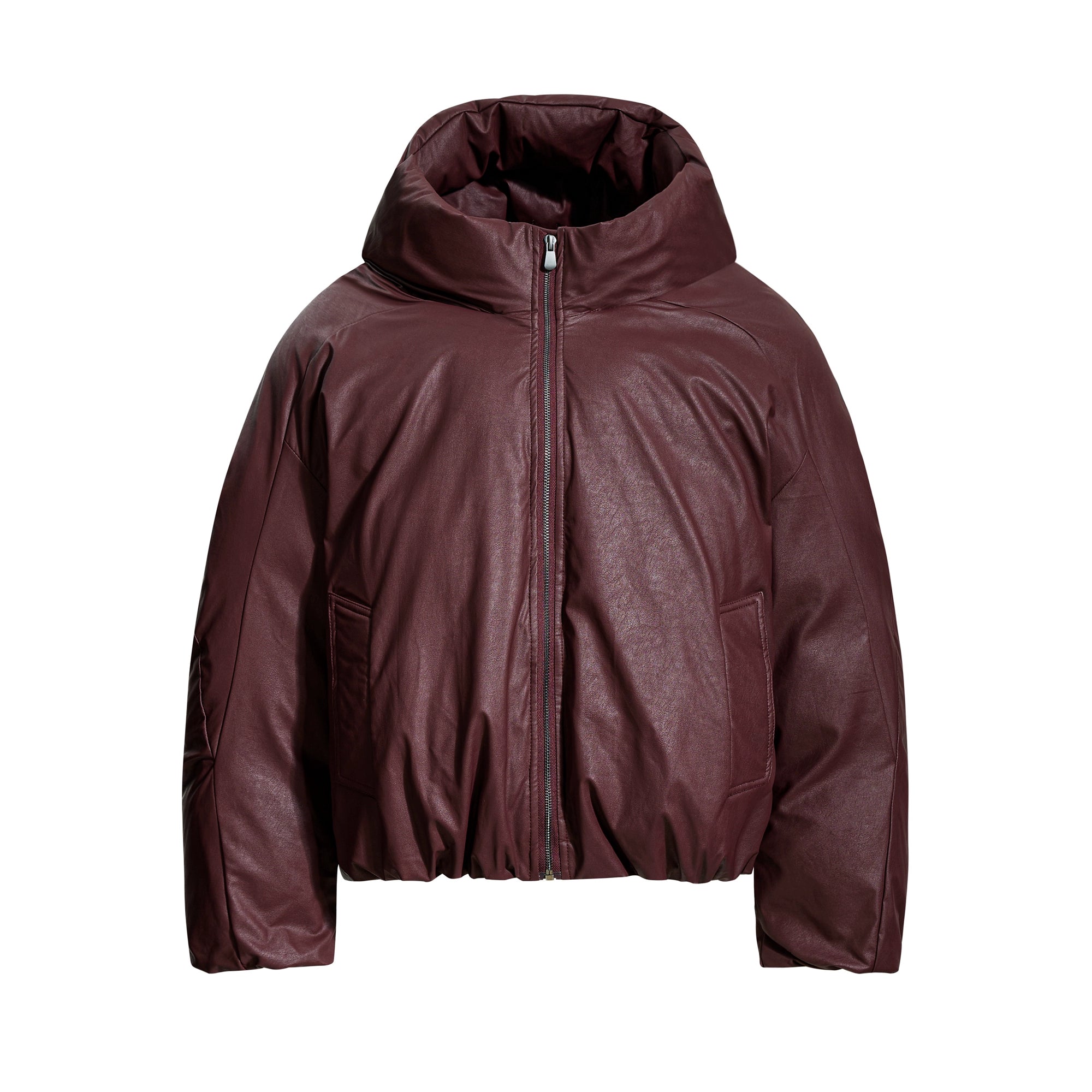 Vintage Bomber Faux-Leather Hooded Puffer Jacket