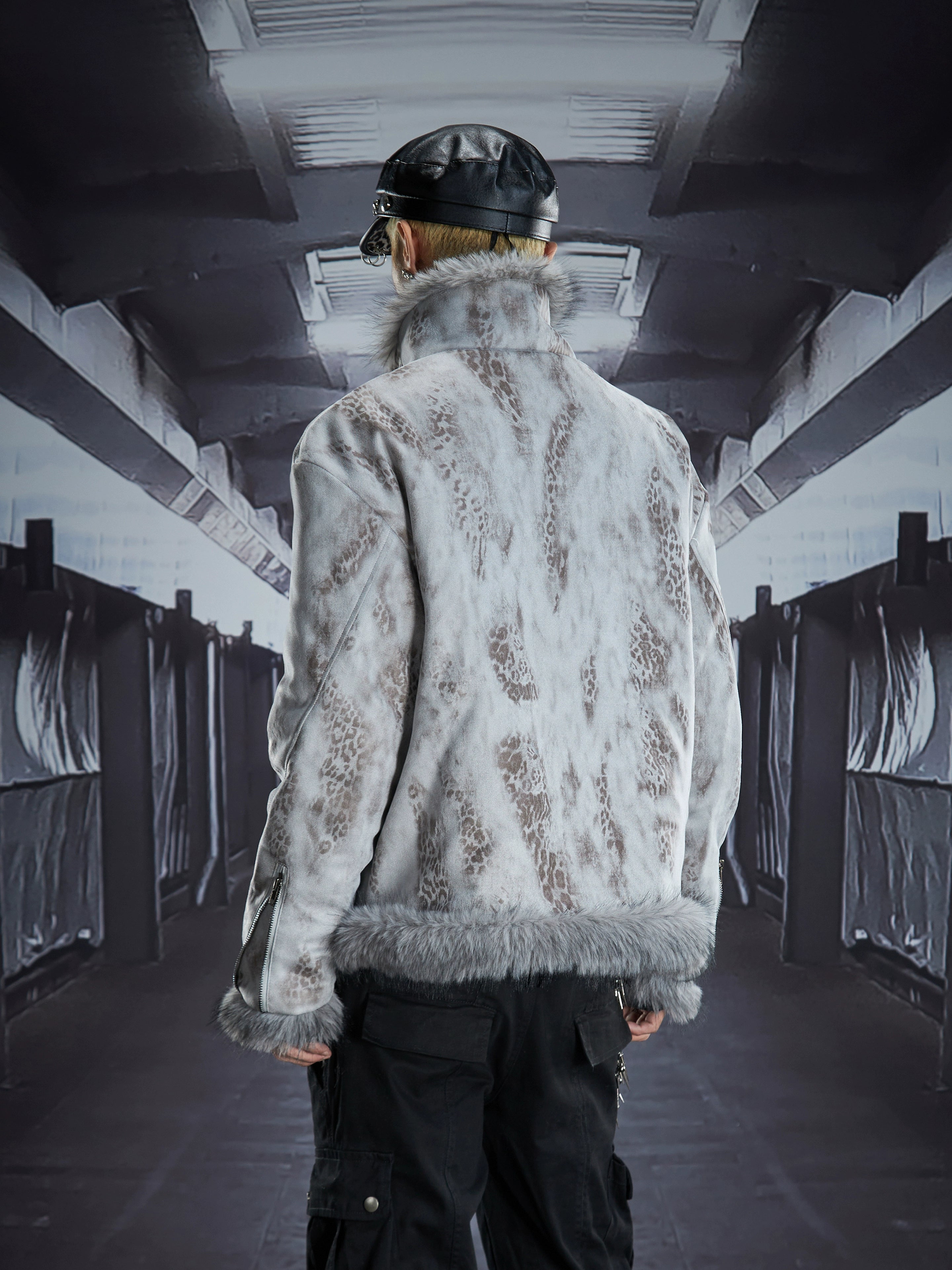 White Fuzzy Stand Collar Thickened Puffer Coat