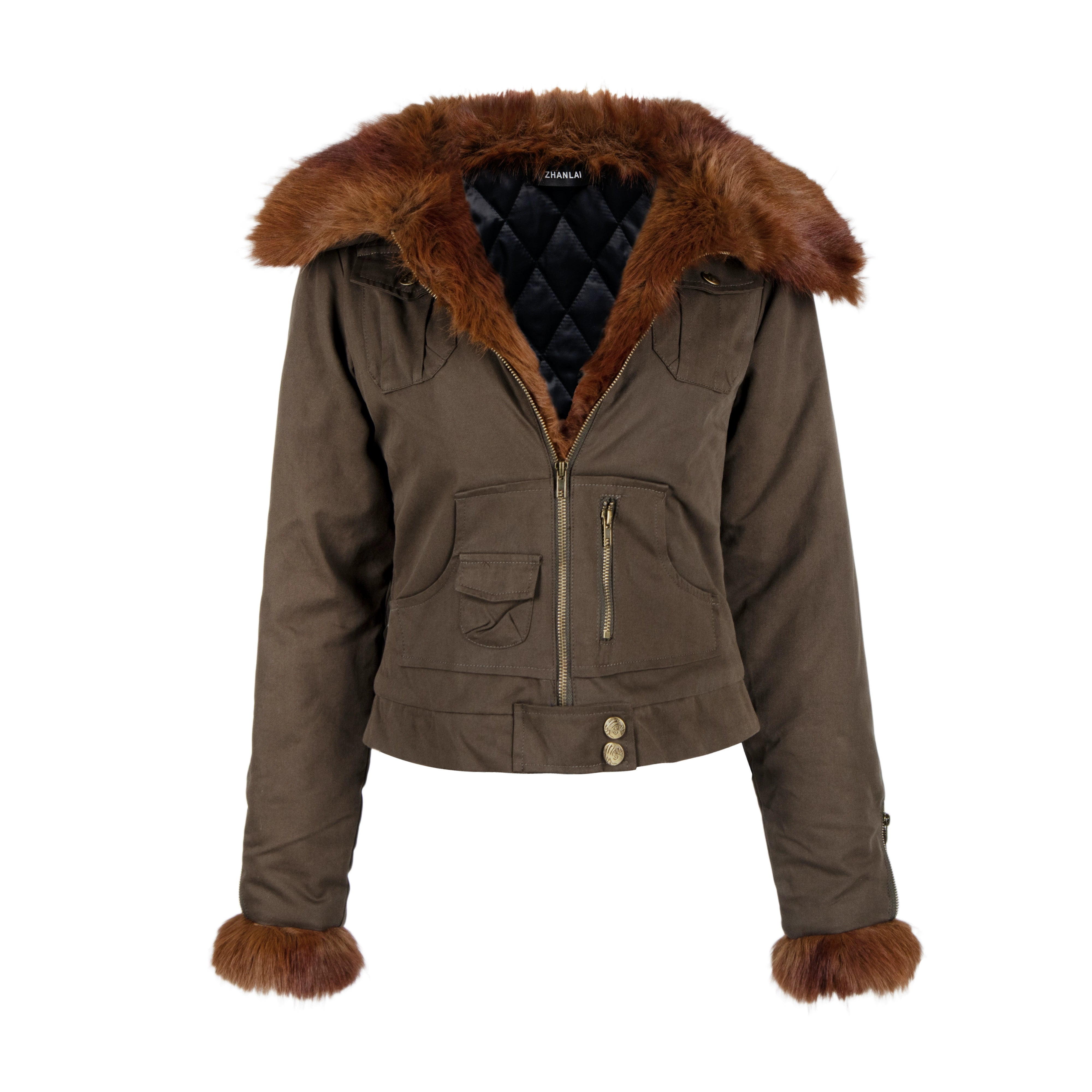 Shibuya Red-Fur Wide-Collar Fitted Cropped Jacket