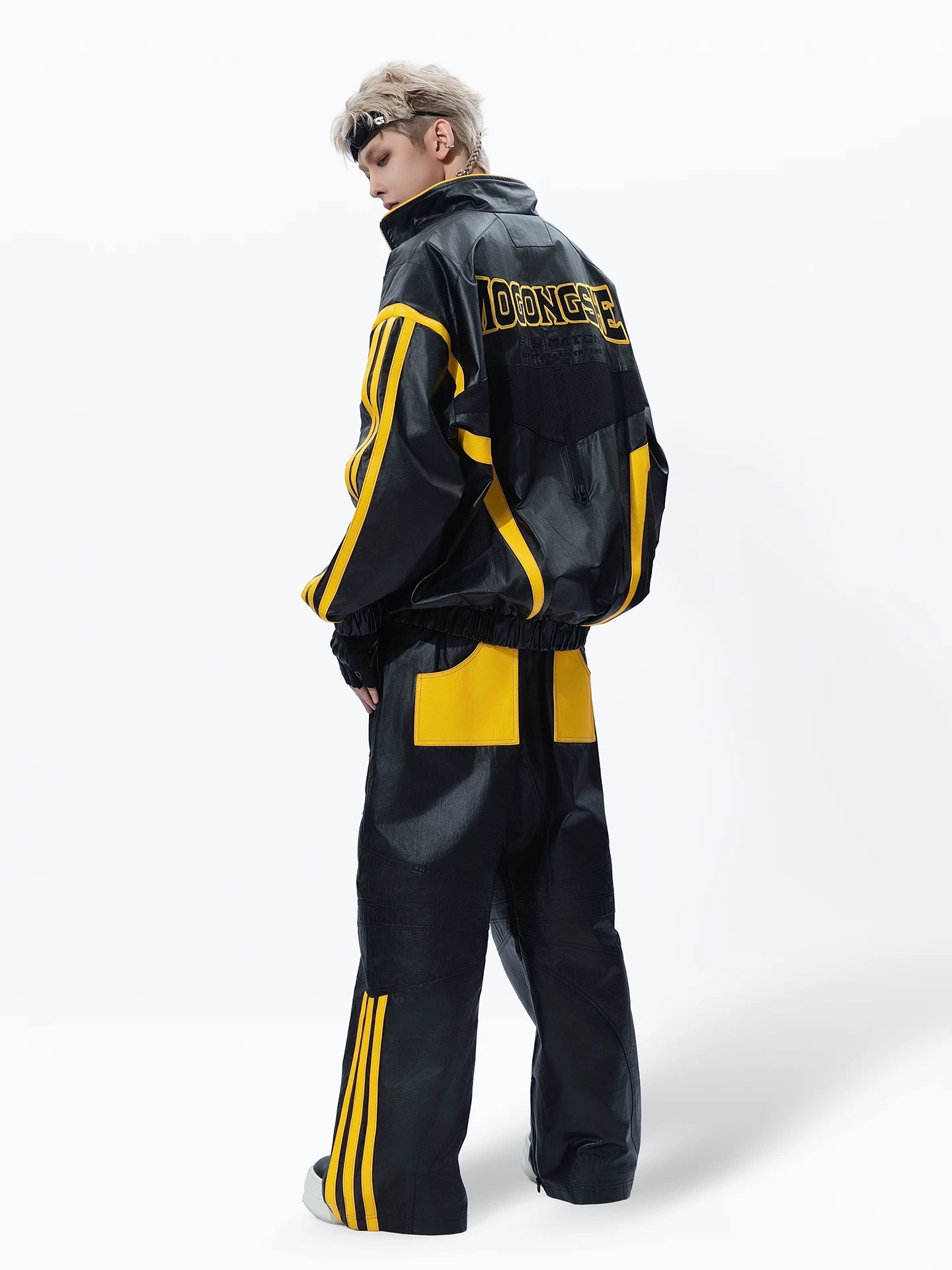 Sanhoostudio Colorblock PU Leather Biker Jacket