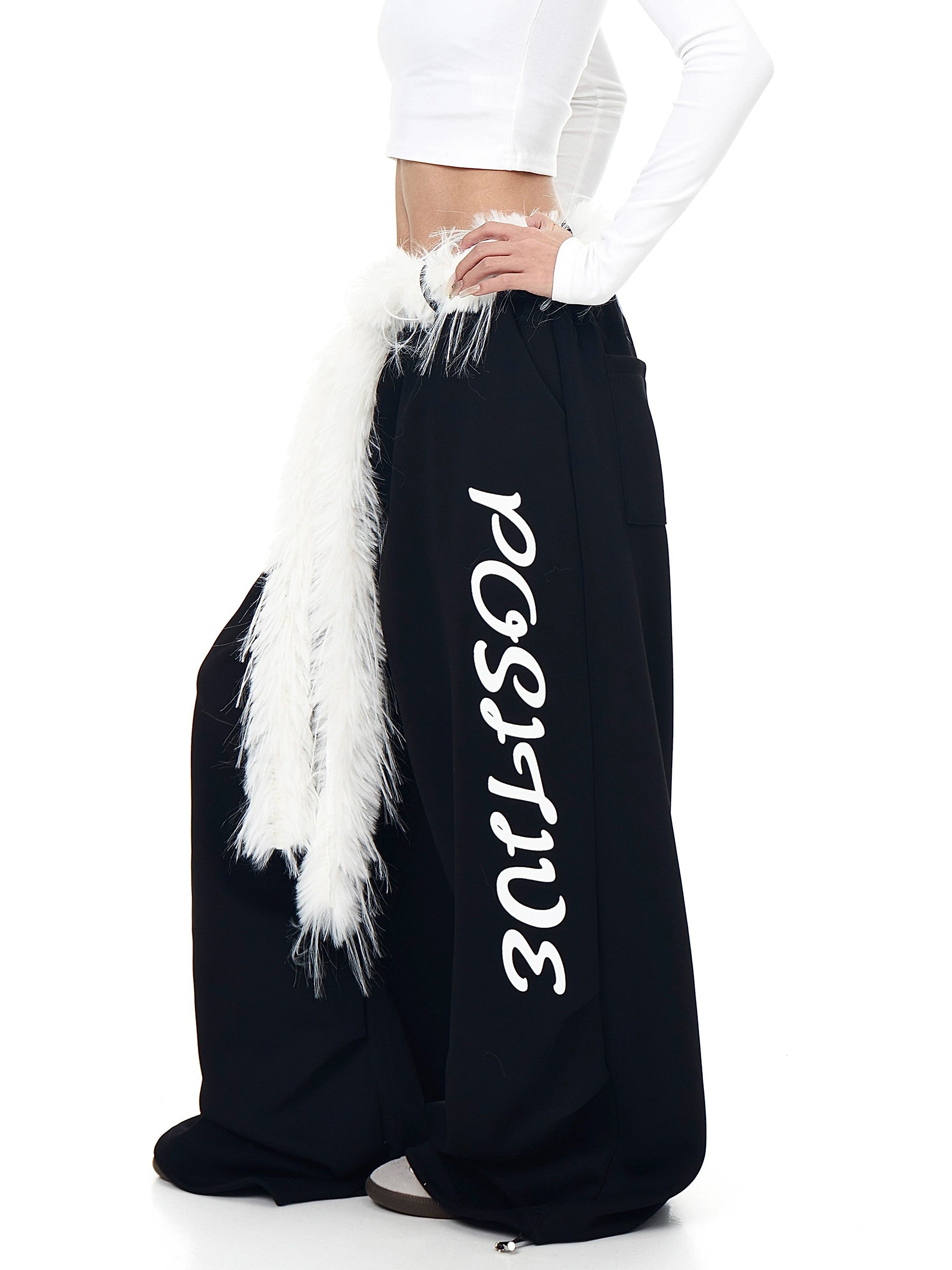 Furry Belt Letter Straight-Leg Sweatpants