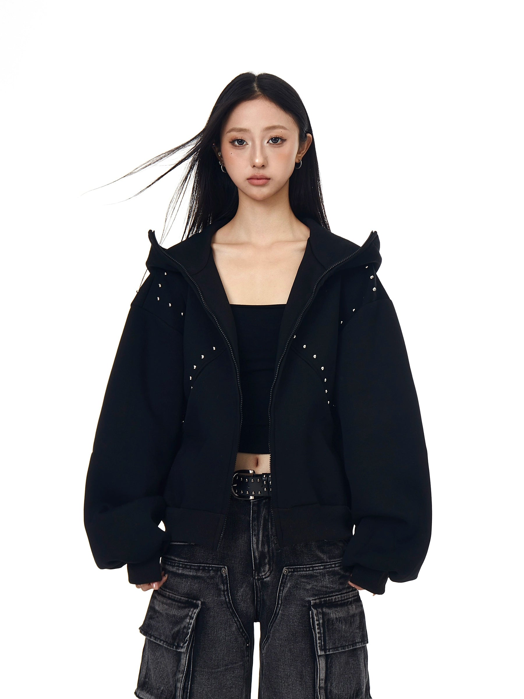 Studded Doberman Ear Hoodie Jacket