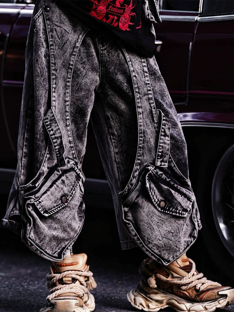 Washed Patchwork Denim Shorts & Overalls