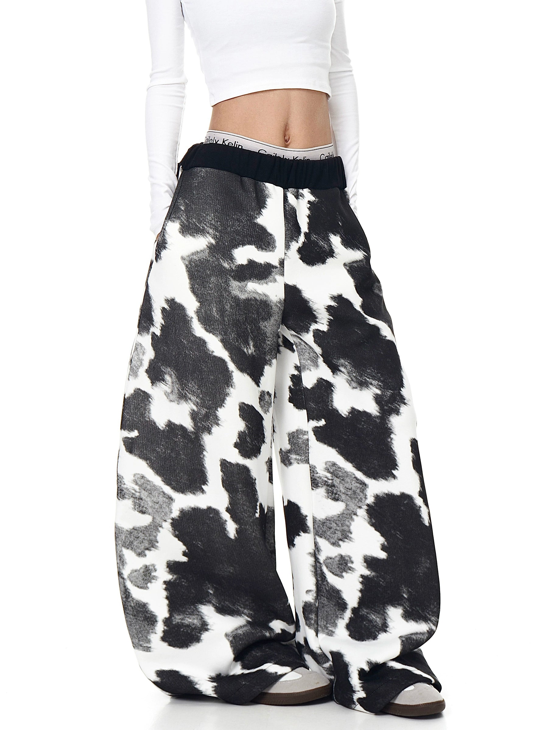 Cow Print Curved-Leg Sweatpants