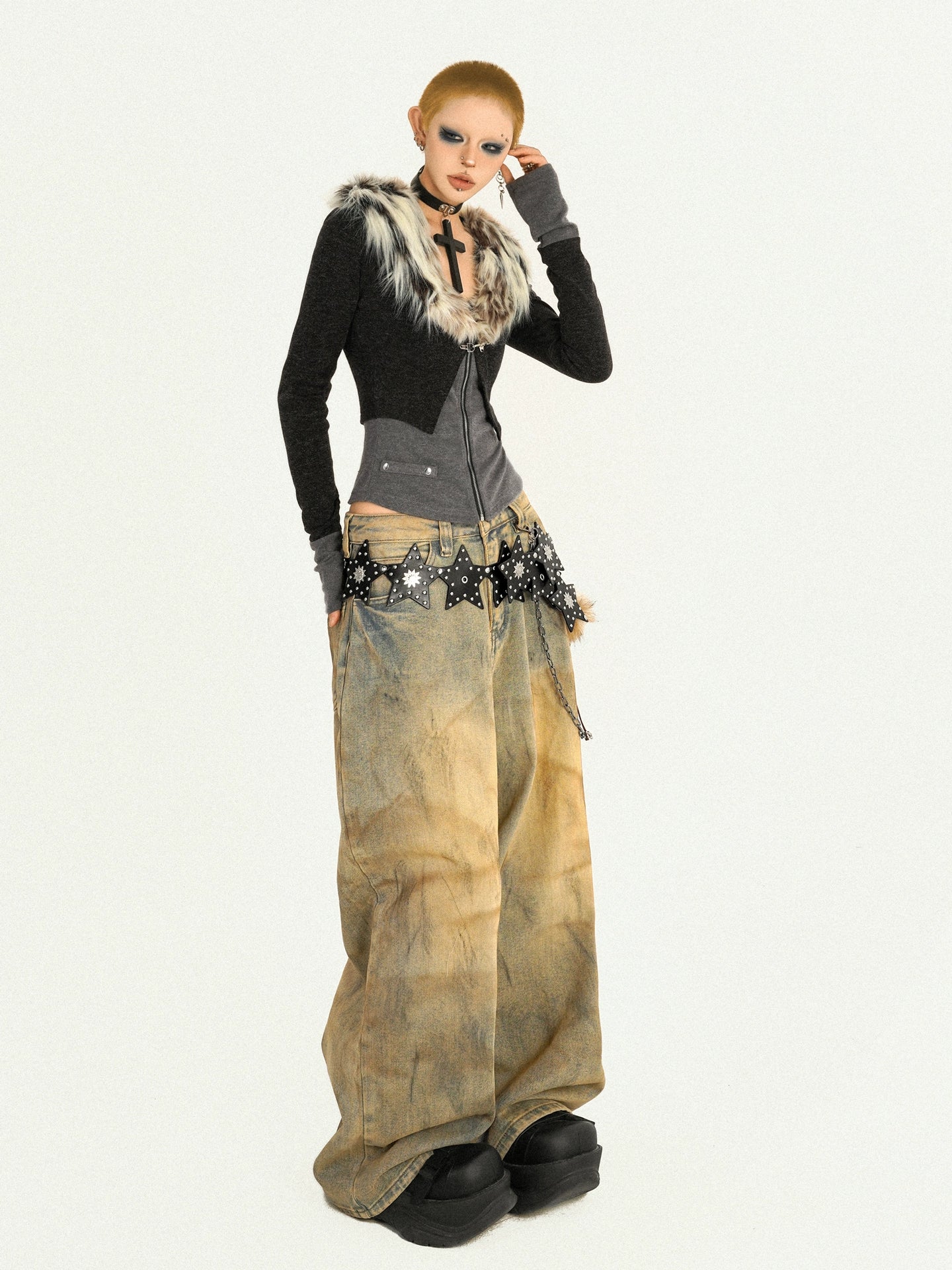 Leopard Fur Collar Knit Cardigan