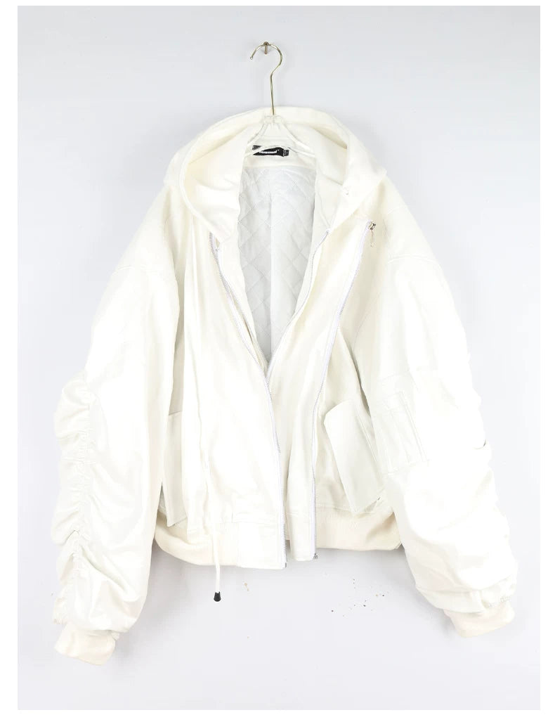 Sanhoostudio Layered Oversized PU Leather Jacket