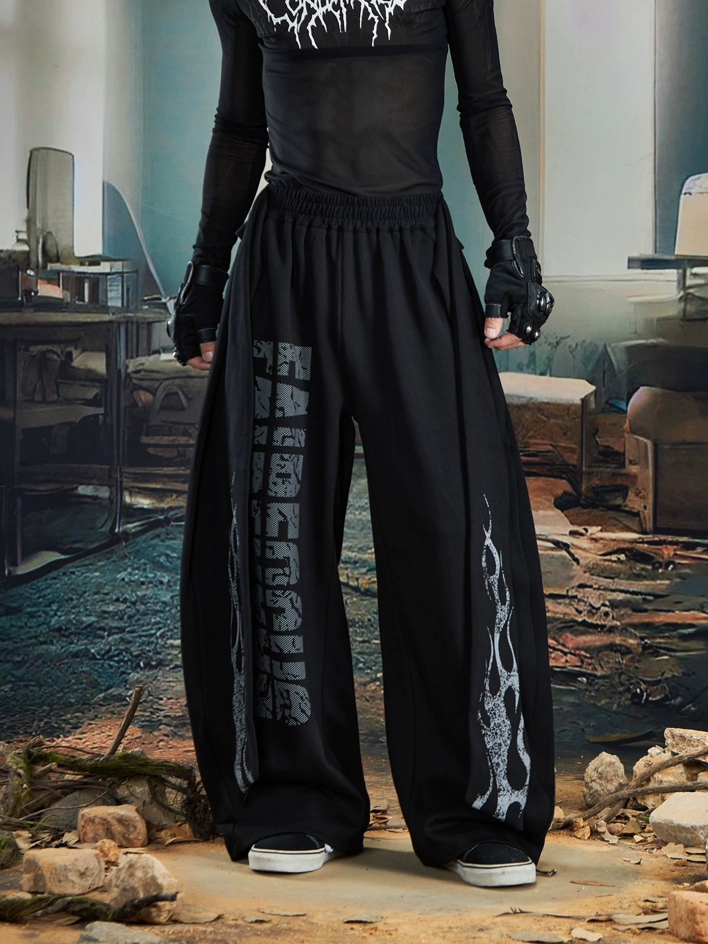 Y2K Totem Graphic Tie-Strap Blade Cut Sweatpants