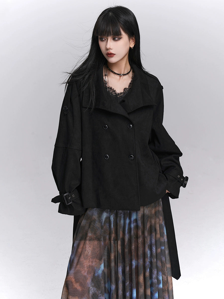 Black Double-Breasted Suede Jacket