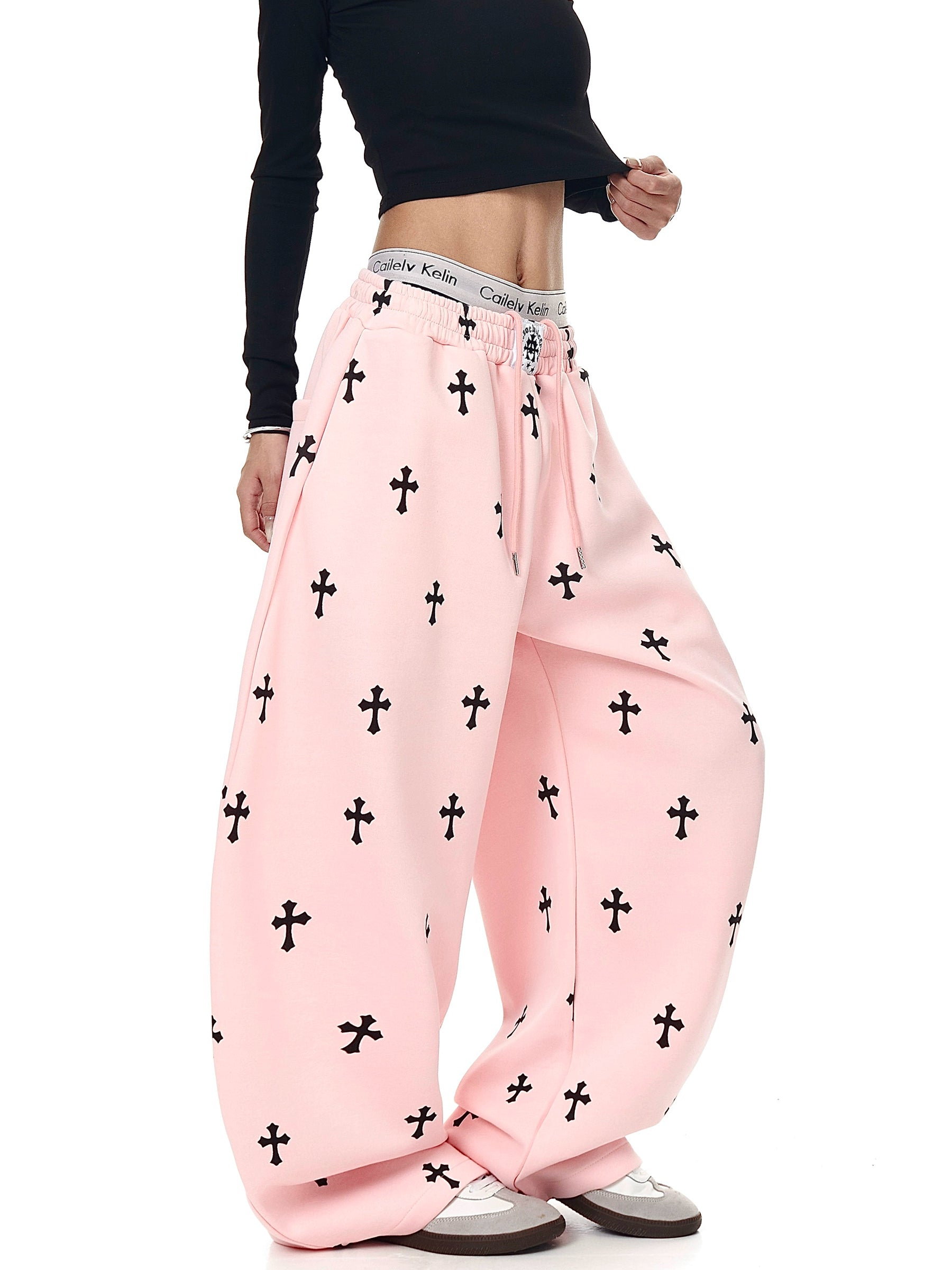 American Retro Cross Print Curved Leg Sweatpants