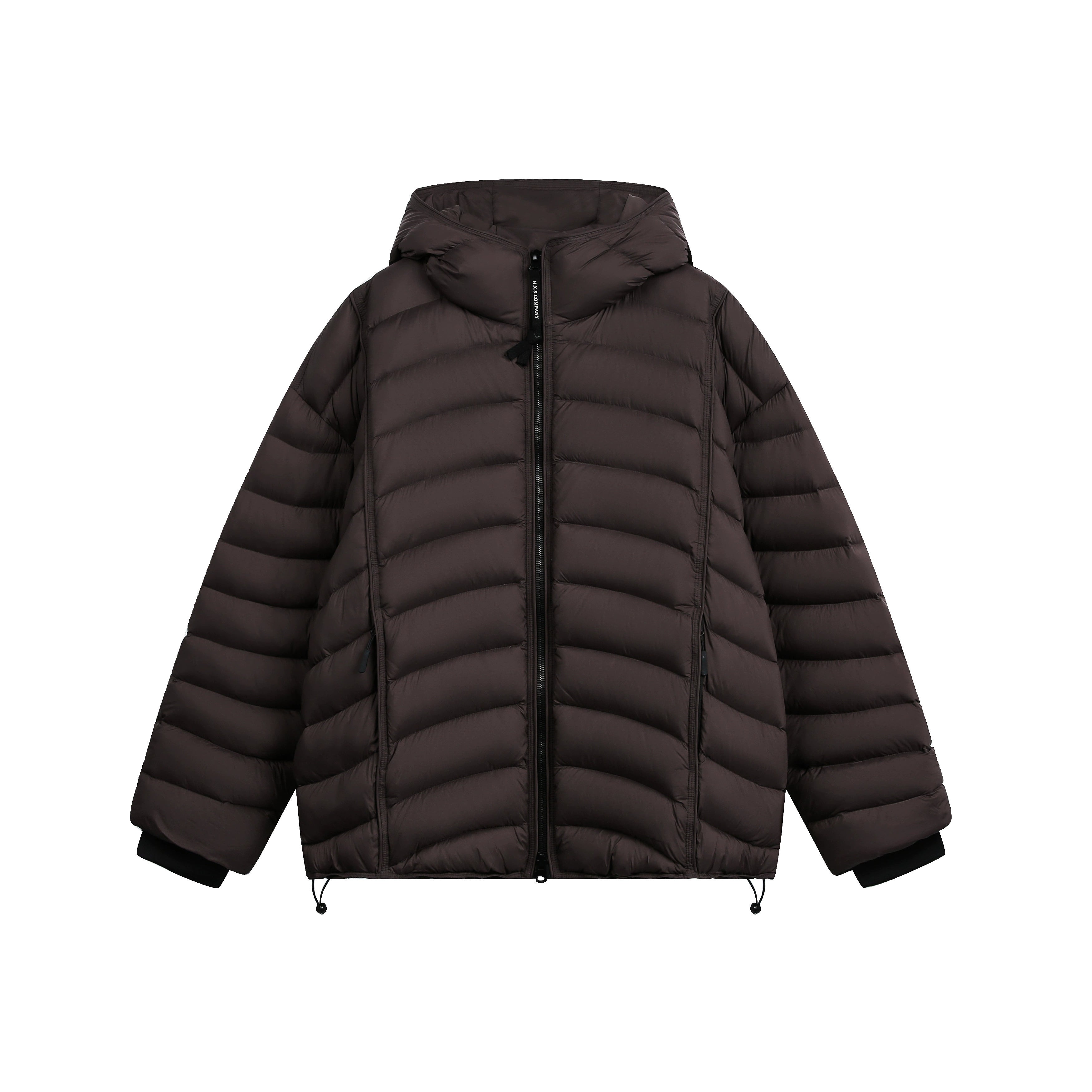 Retro 90% Down Ribbed Shell Hooded Puffer Coat