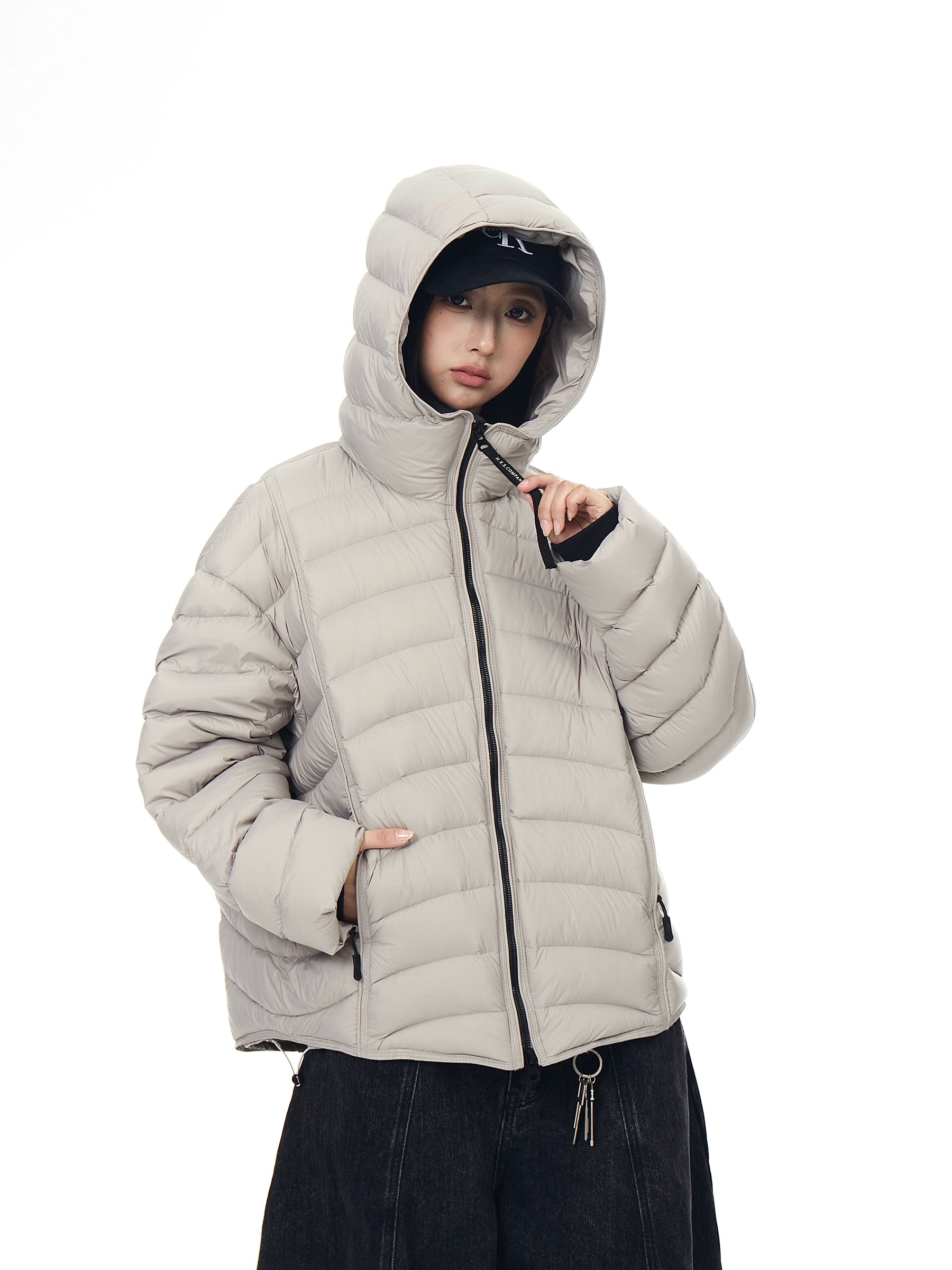 Retro 90% Down Ribbed Shell Hooded Puffer Coat