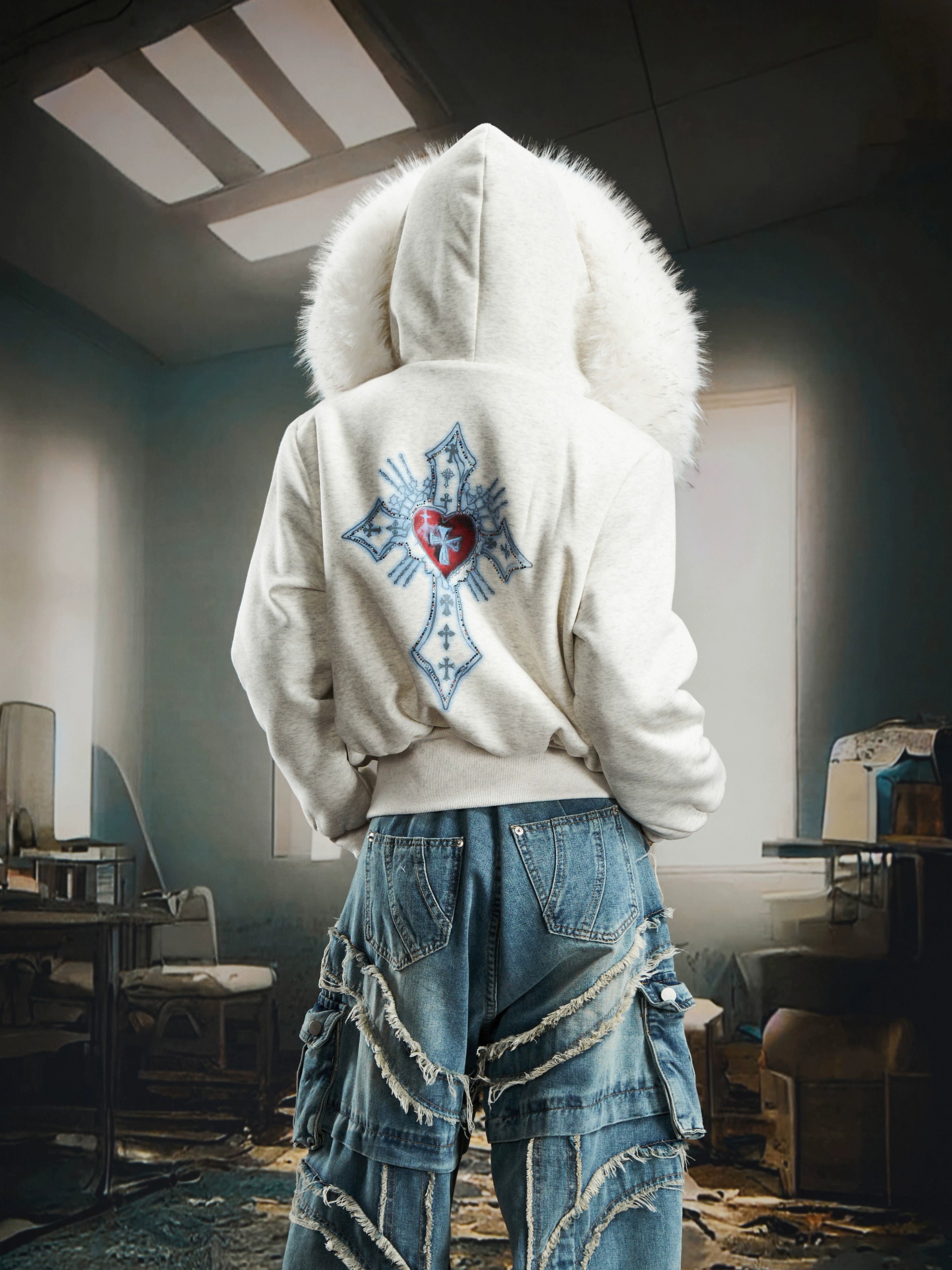 Fuzzy Fleece Short Hooded Hoodie with Plush Lining