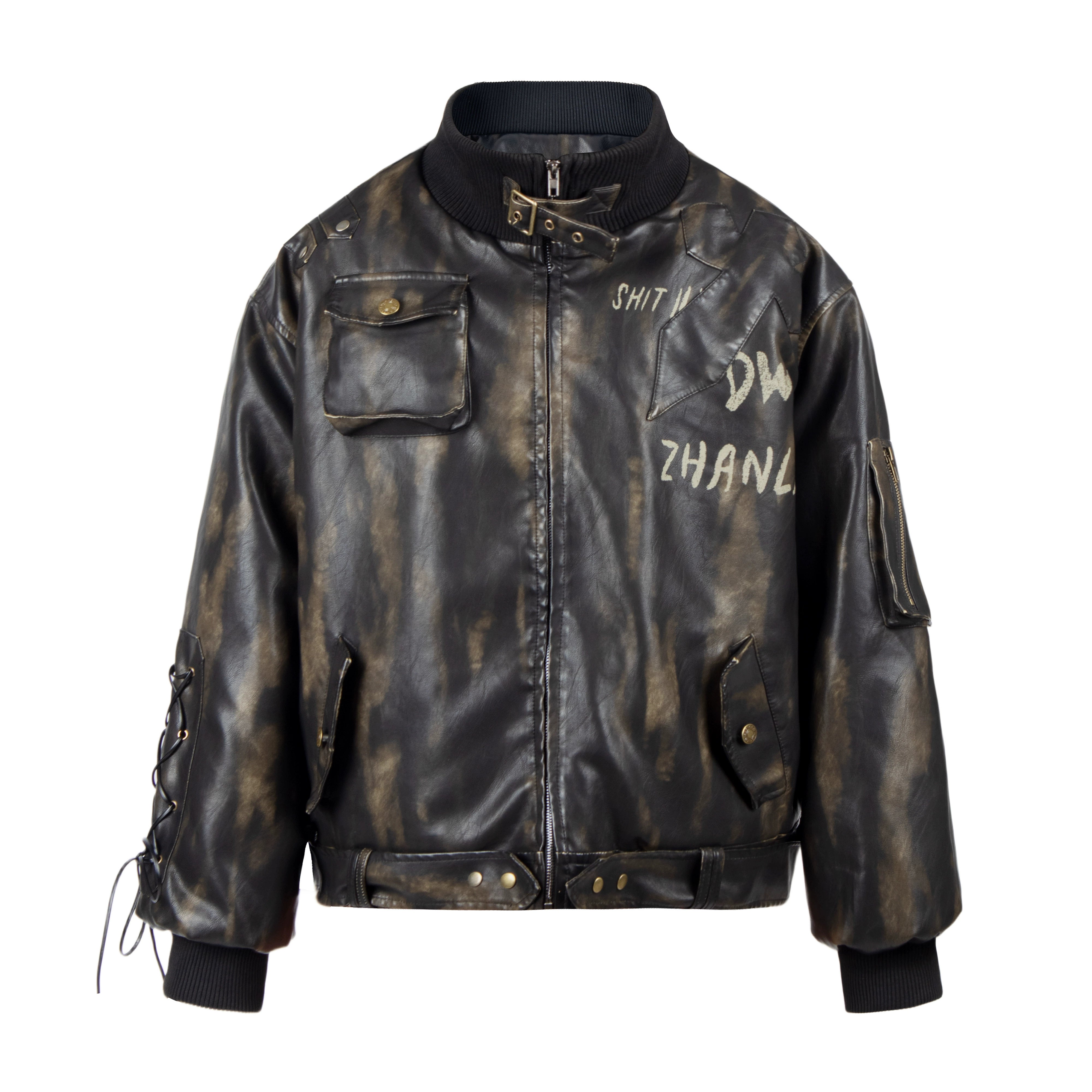 Heavy-Washed Vintage Quilted Moto Jacket