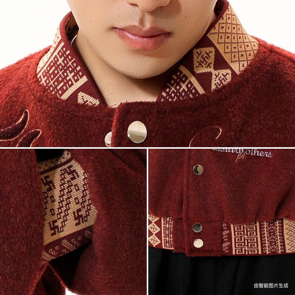 Sanhoostudio heavyweight varsity jacket with embroidered details. Designed for unisex fall streetwear and layering.