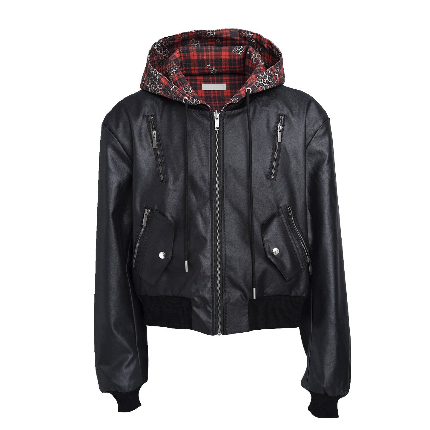 Leopard Patchwork Hooded Leather Jacket