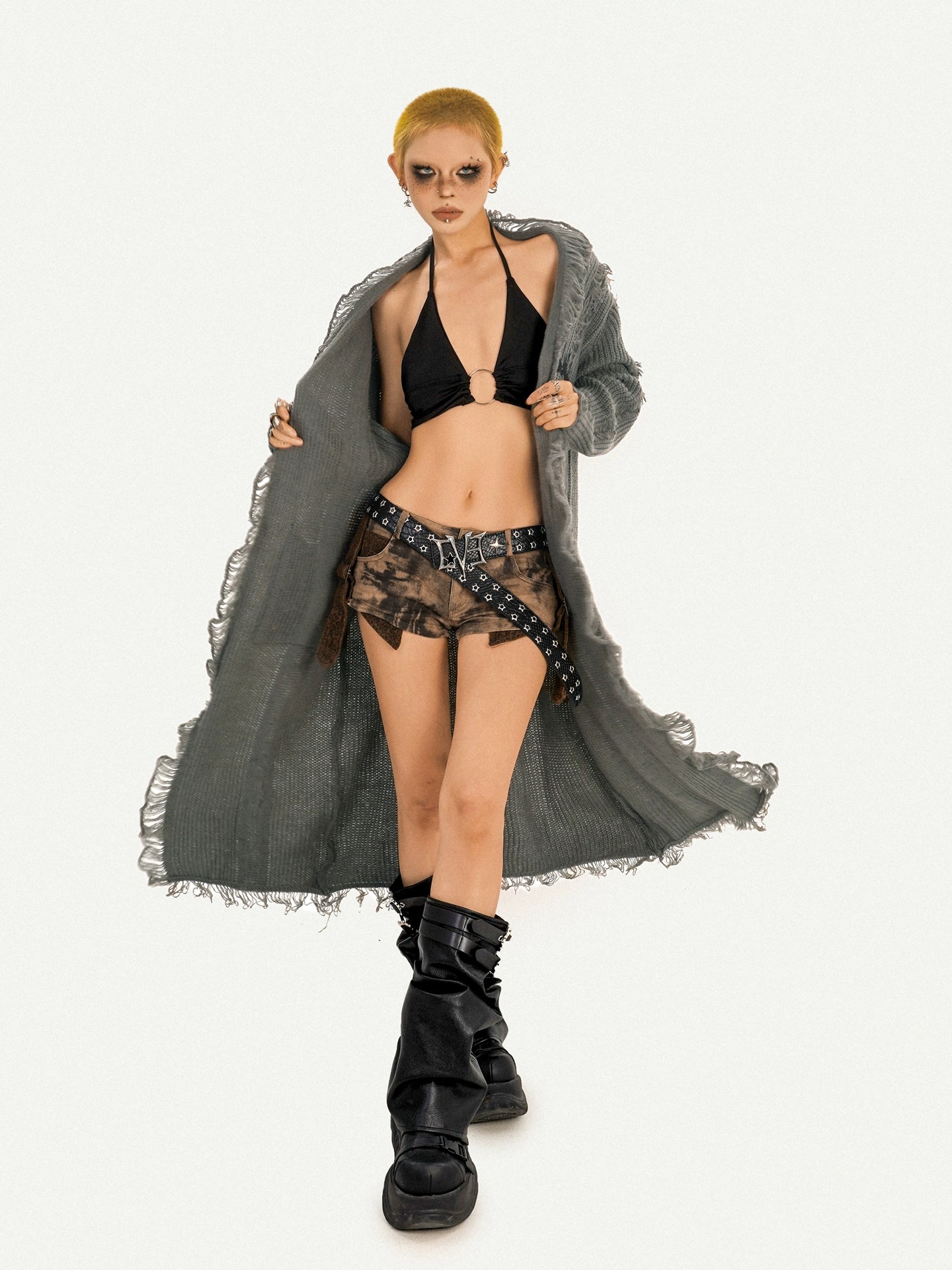 Vintage Long Knit Cardigan with Subculture Design