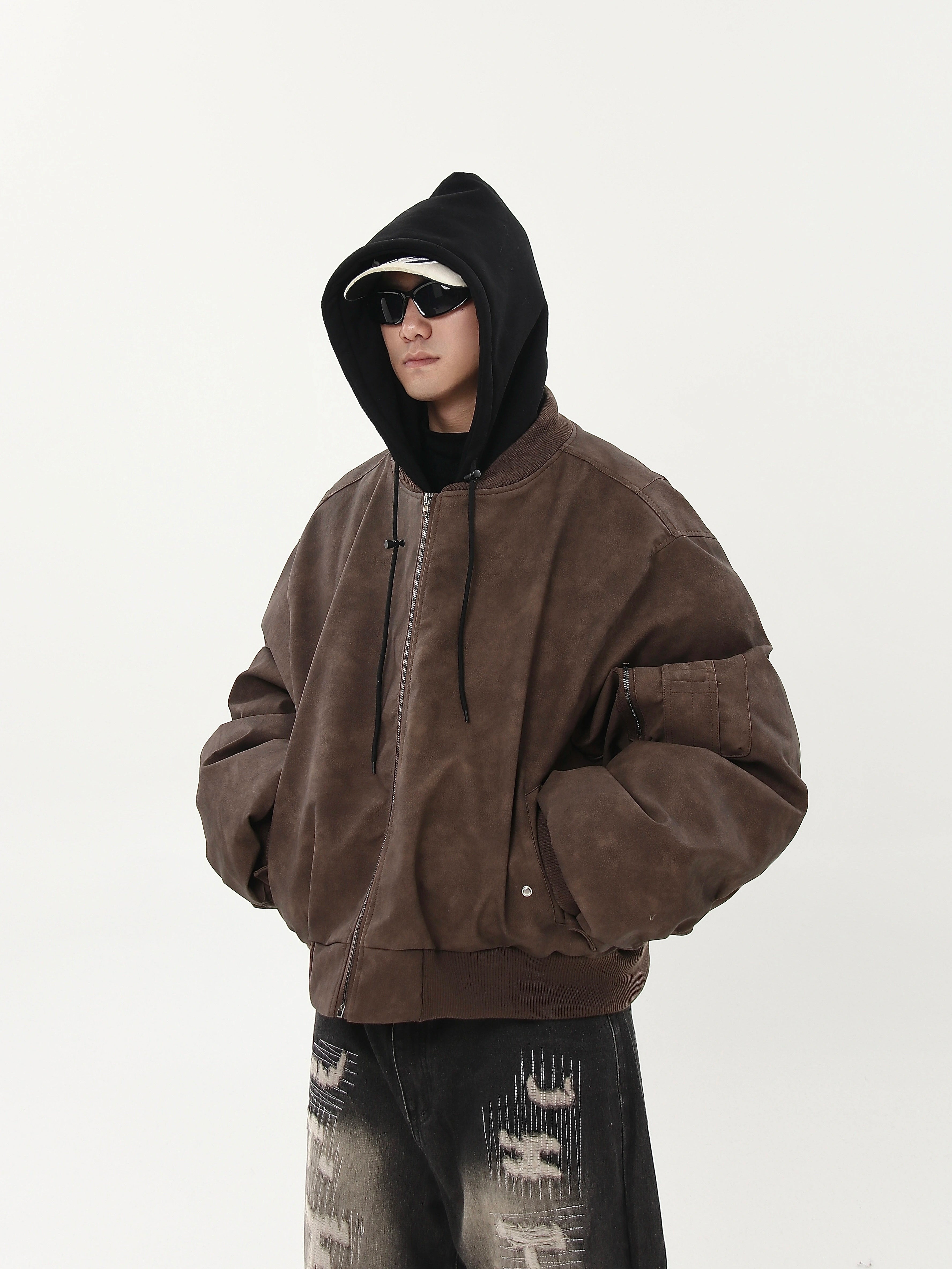 Layered Bomber Hoodie Puffer Jacket