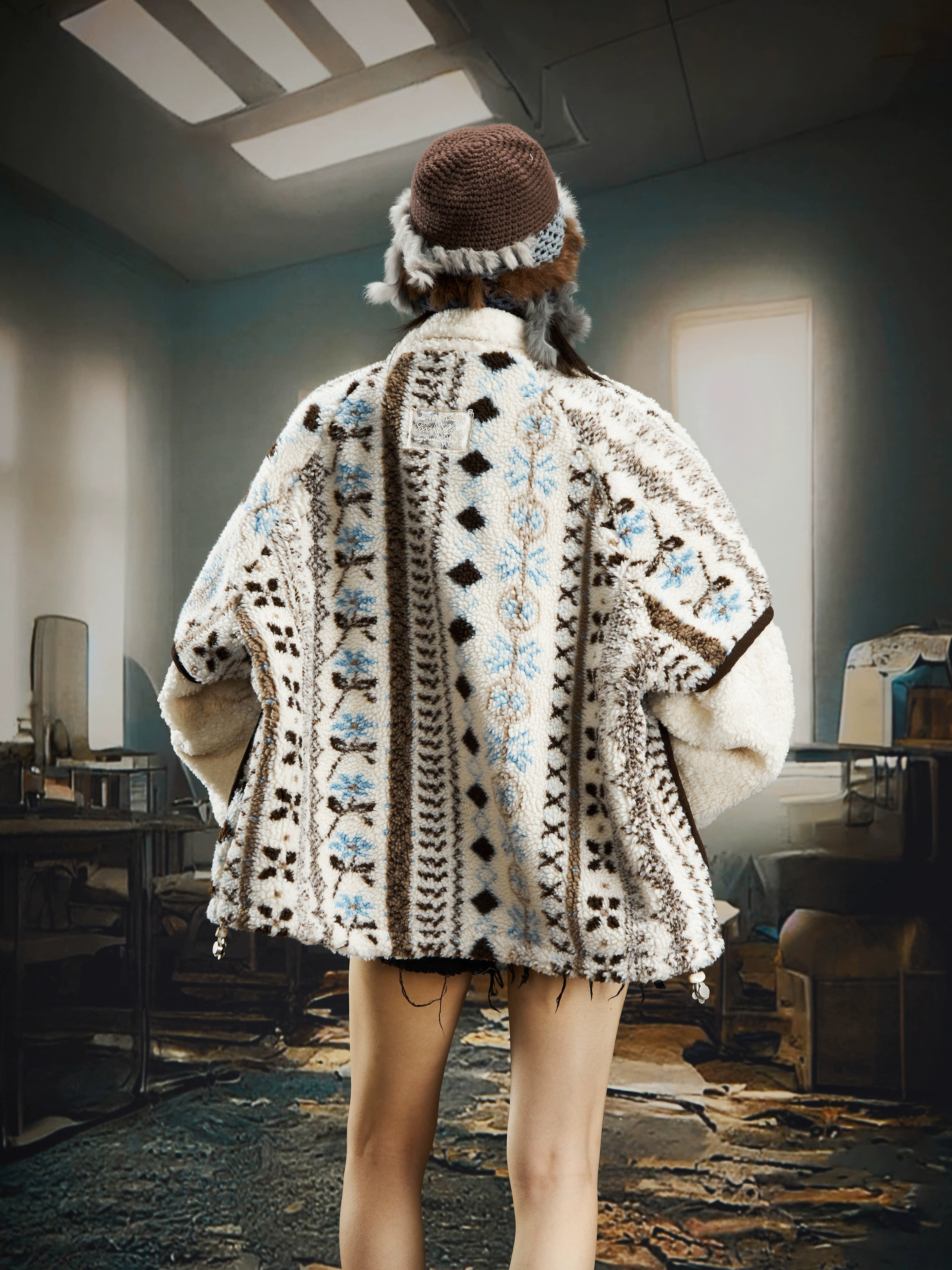 Vintage Sherpa Buttoned Oversized Warm Winter Jacket