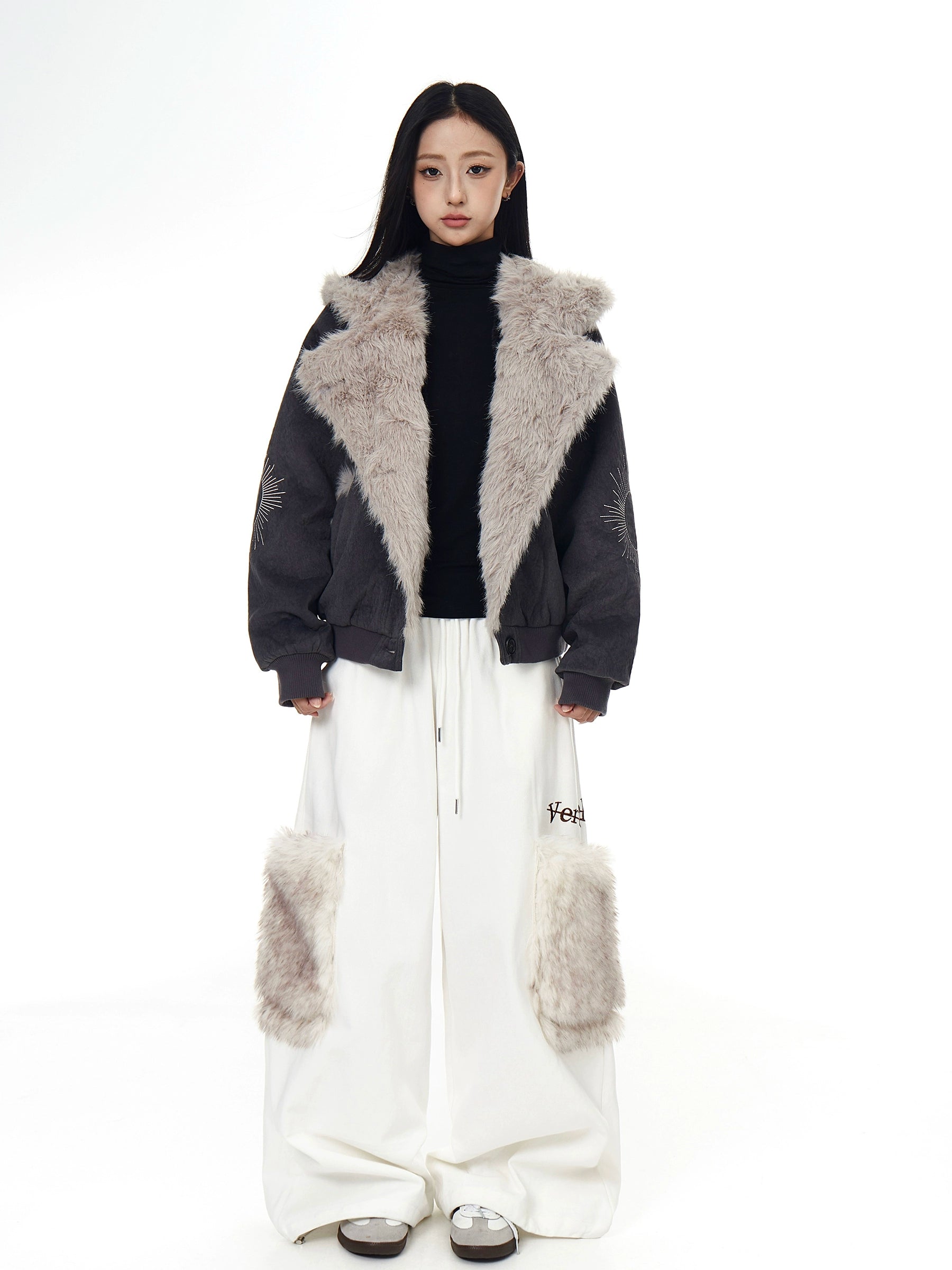 Wolf-Fur Spliced Mountain Hawk Hooded Coat
