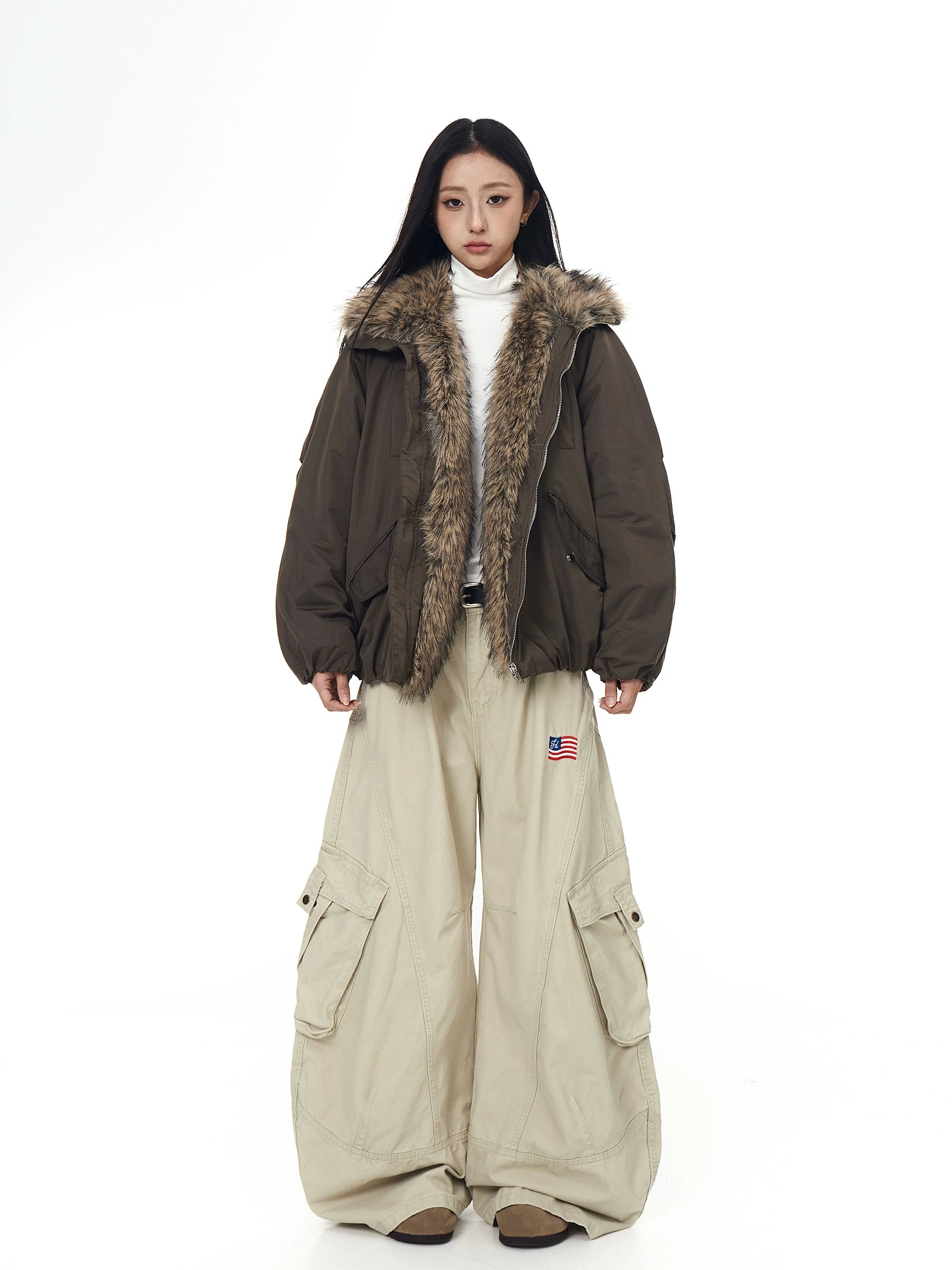 Multi-Pocket Fur-Collar Utility Hawk Jacket