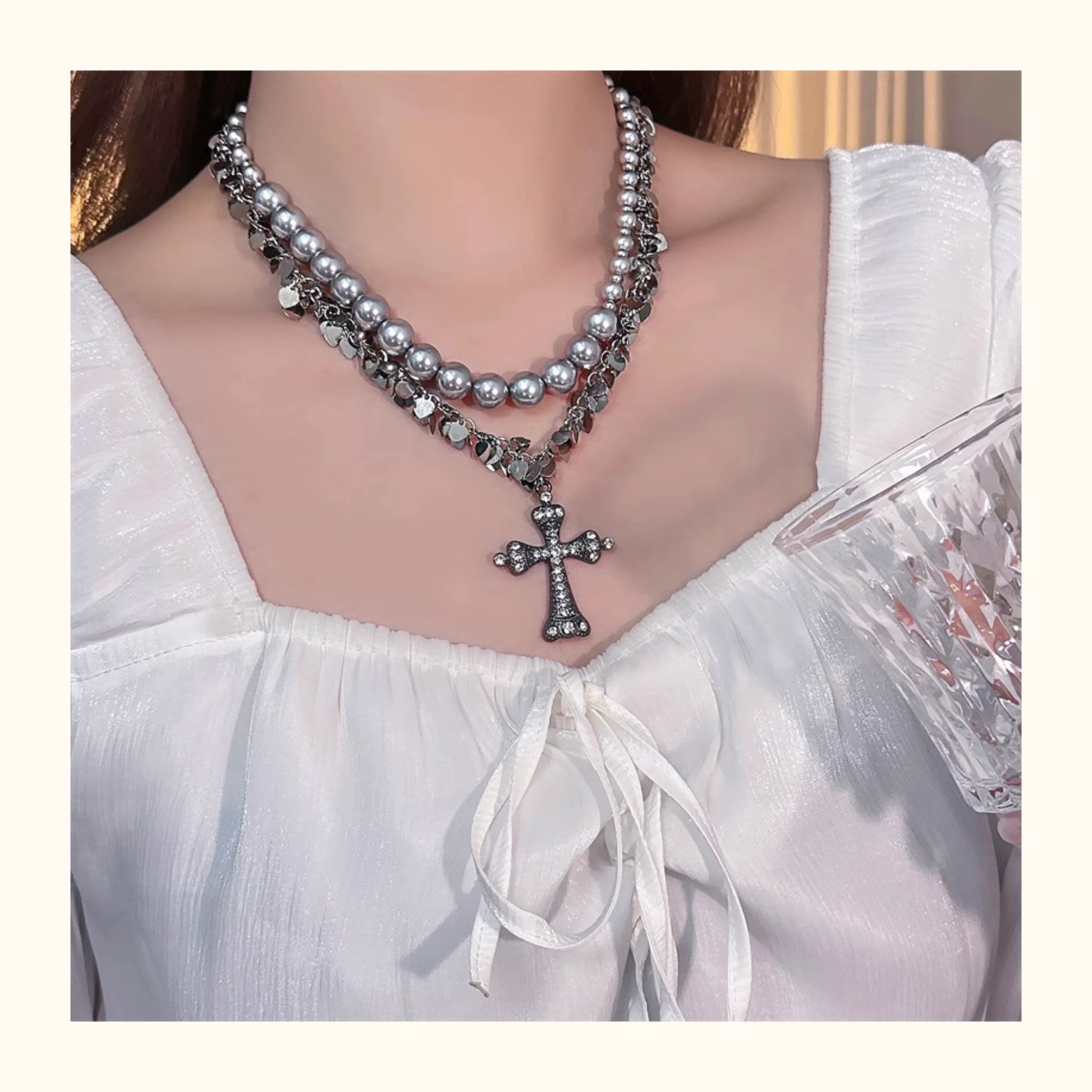 Double Layer Cross Choker Necklace