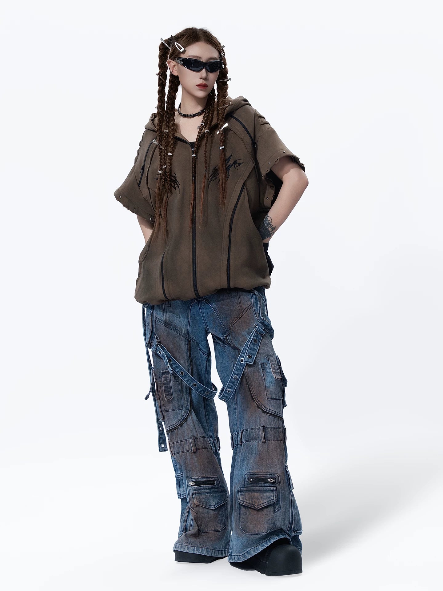 Sanhoostudio Deconstructed Tie Dye Wide Denim Pants