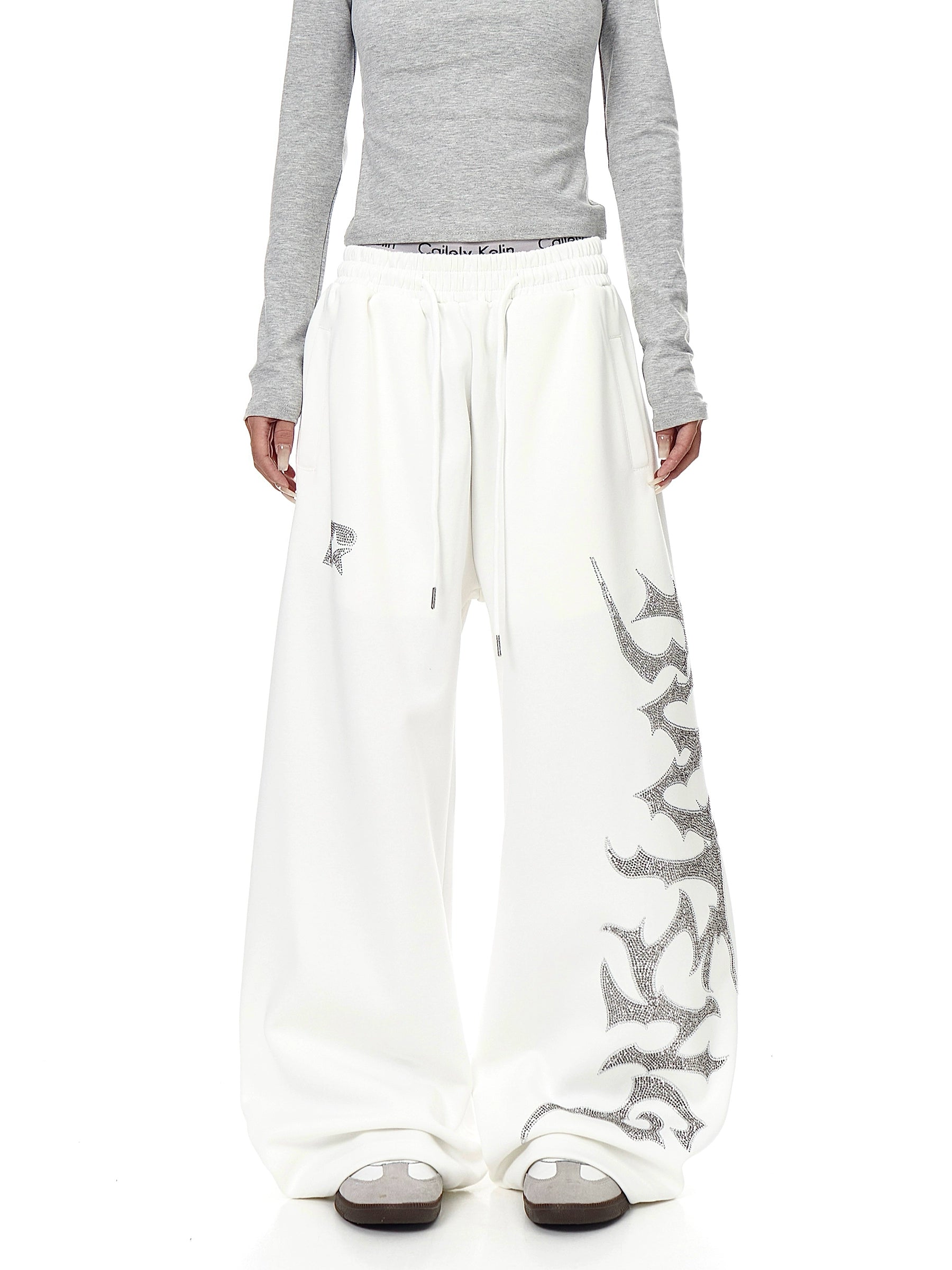 Rhinestone Letter Straight-Leg Sweatpants